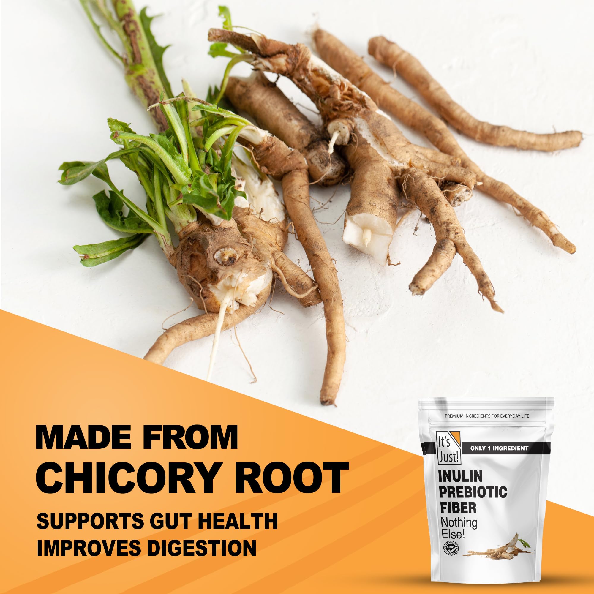 It's Just! - Inulin Prebiotic Fiber, Water Soluble, Chicory Root Powder, Promotes Gut Health, Made in USA, Product of Belgium, Vegan/Keto Friendly