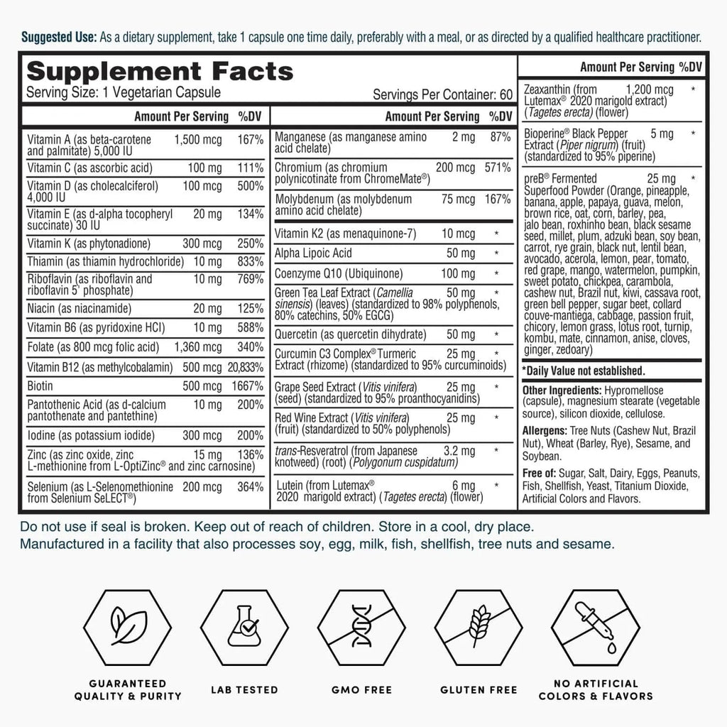 Nature's Lab Gold One Daily Multivitamin - Contains 19 Essential Vitamins & Minerals including Vitamin C, D3 & Zinc - 60 Capsules (2 Month Supply) Nature's Lab Au supplements