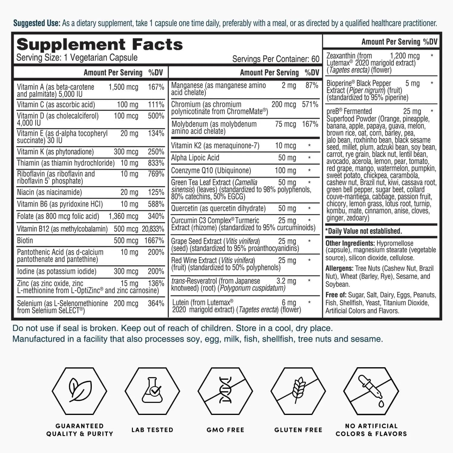 Nature's Lab Gold One Daily Multivitamin - Contains 19 Essential Vitamins & Minerals including Vitamin C, D3 & Zinc - 60 Capsules (2 Month Supply) Nature's Lab Au supplements