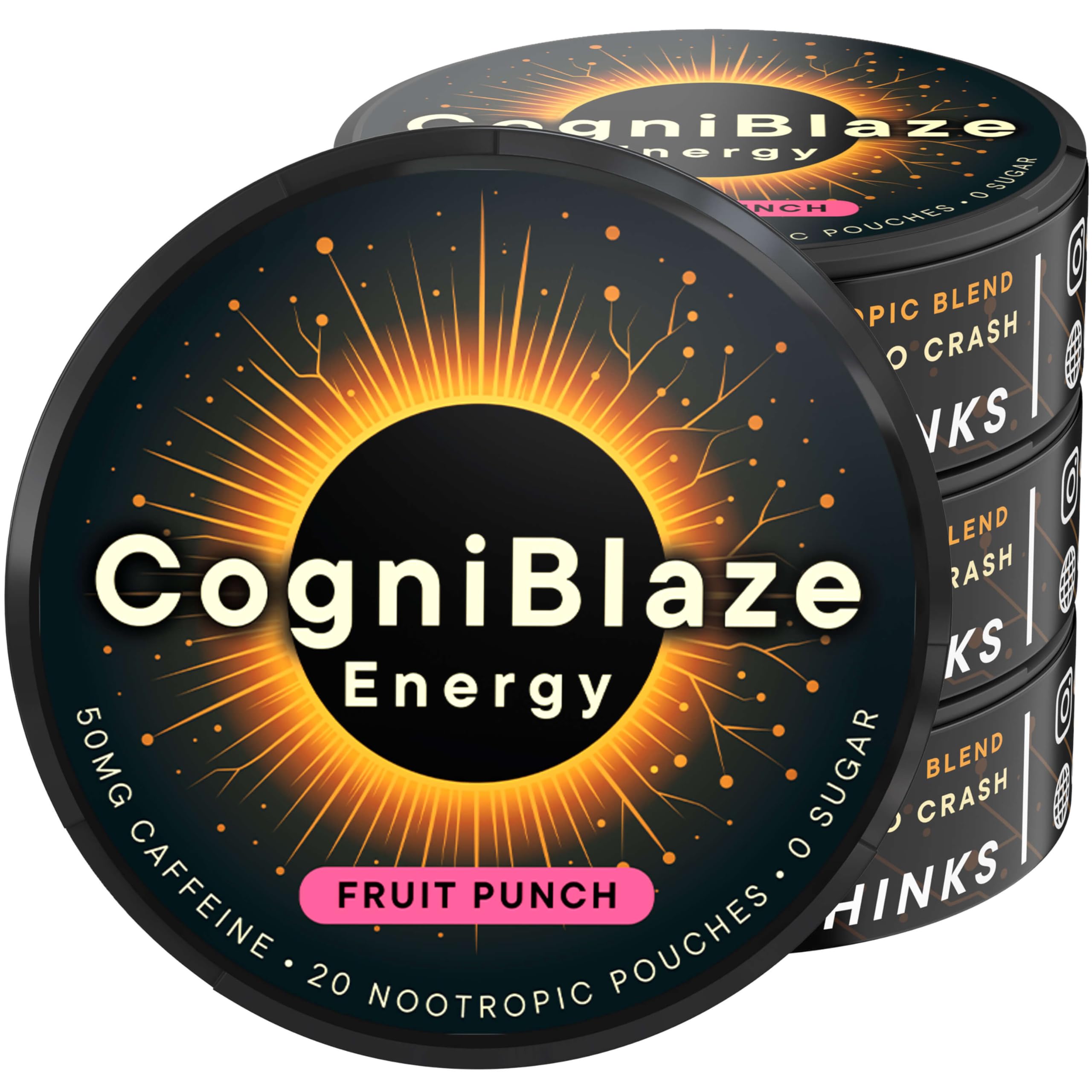 CogniBlaze Caffeine Pouches (Fruit Punch) | Nootropic Energy Pouches with 50mg Caffeine, Alpha GPC, L-Tyrosine & L-Theanine | Zero Sugar | No Artificial Sweeteners | 4 Pack (80 Total) CogniBlaze Au supplements
