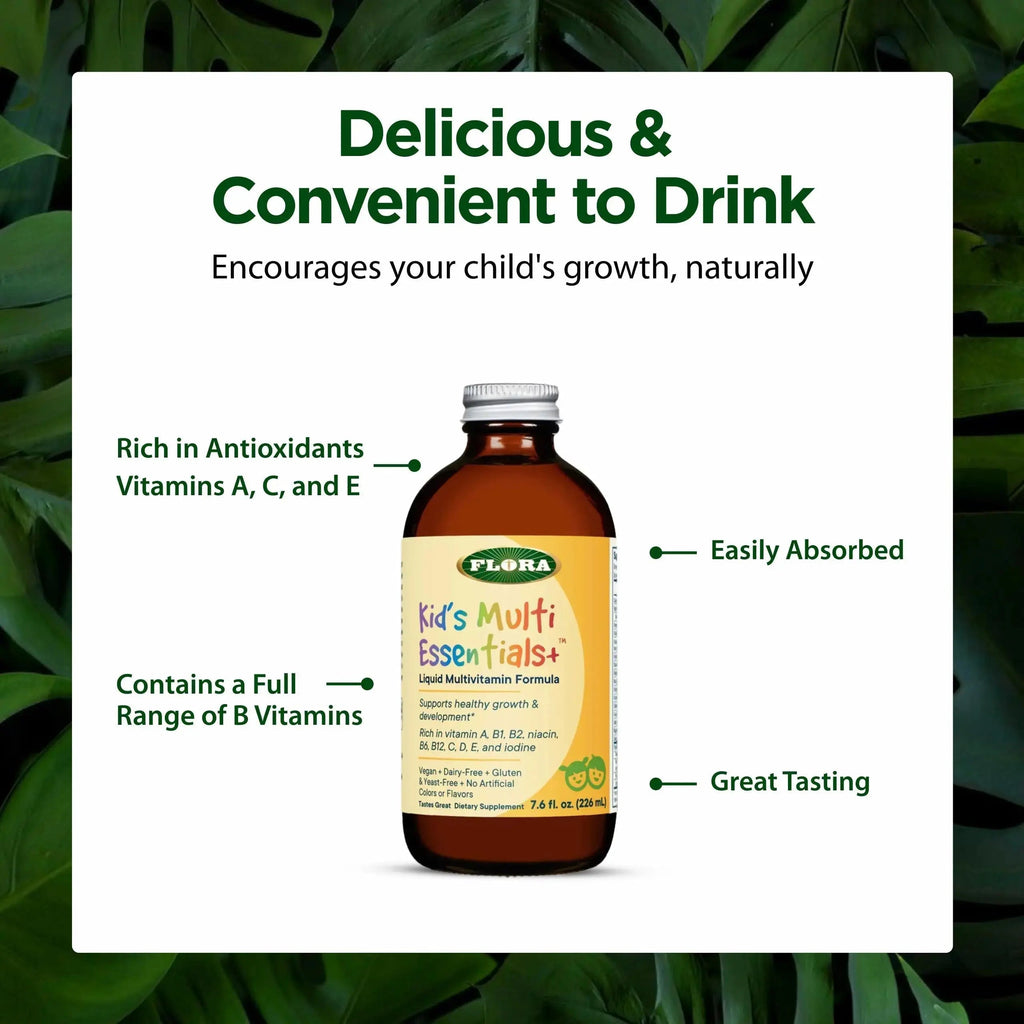 Flora - Kids Multi Essentials+, Liquid Multivitamin Formula, 13 Essential Vitamins & Minerals, 7.6 Fl Oz Flora Au supplements