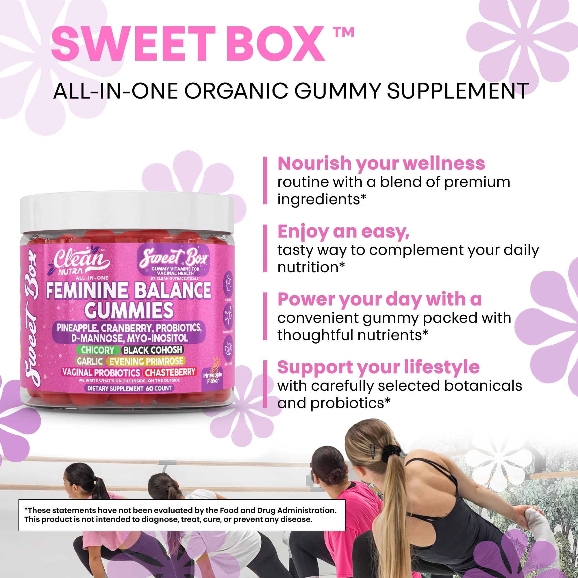Clean Nutra Feminine Balance Gummies for Women Pineapple VaginalProbiotics pH Balance Cranberry D Mannose Supplement Inositol Black Cohosh Evening Primrose Garlic Vitex GLA Prebiotics Folate 60ct Clean Nutraceuticals Au supplements