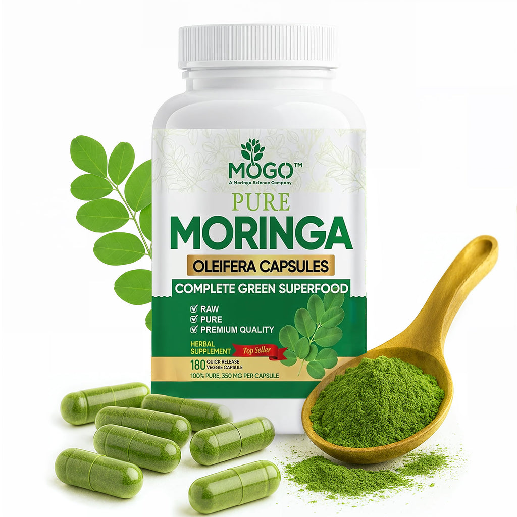 MOGO Moringa Capsules -180 Ct| Boost Energy, Immune, Gut, Joint Support | Made with Pure Organic Moringa Powder Organic Capsules | Made in USA