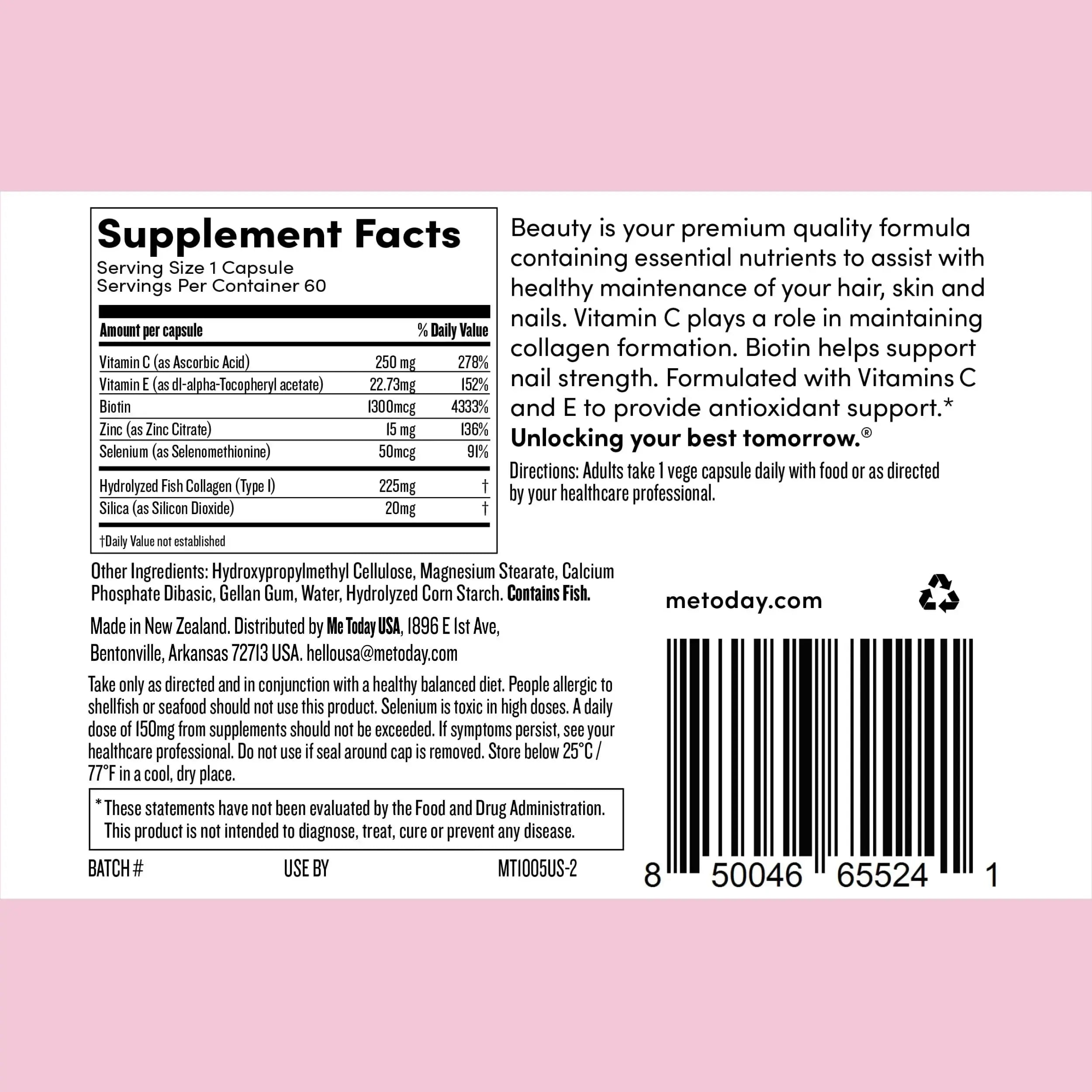 me today Beauty Supplement Hair, Skin and Nails, Vitamins for Women and Men – with Biotin, Collagen, Vitamin C me today Au supplements