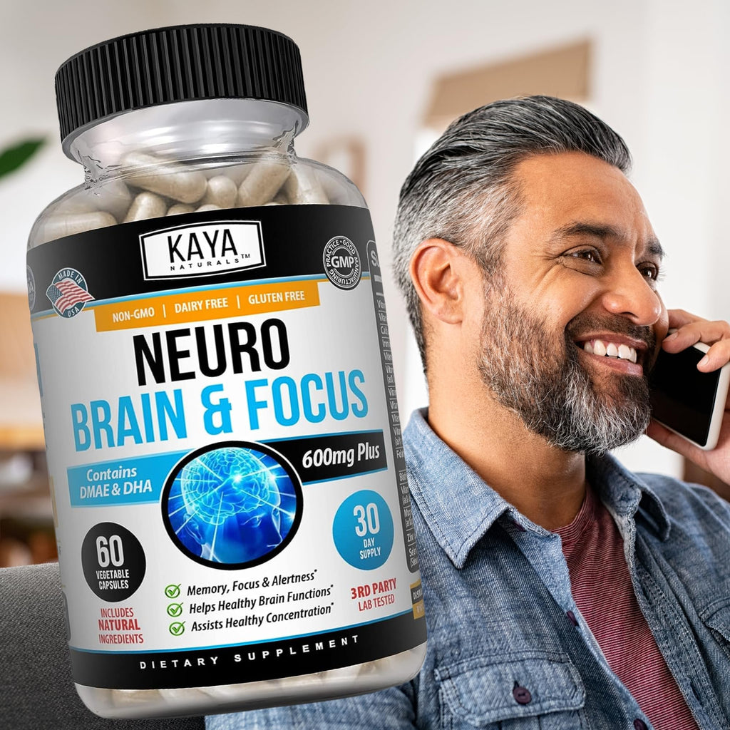 Kaya Naturals - Neuro Brain for Memory & Focus - Nootropic Energy Capsule - Nootropic Brain Support Supplement - Focus & Concentration & Learning Accuracy - Cognitive Function - 60 Count Kaya Naturals Au supplements