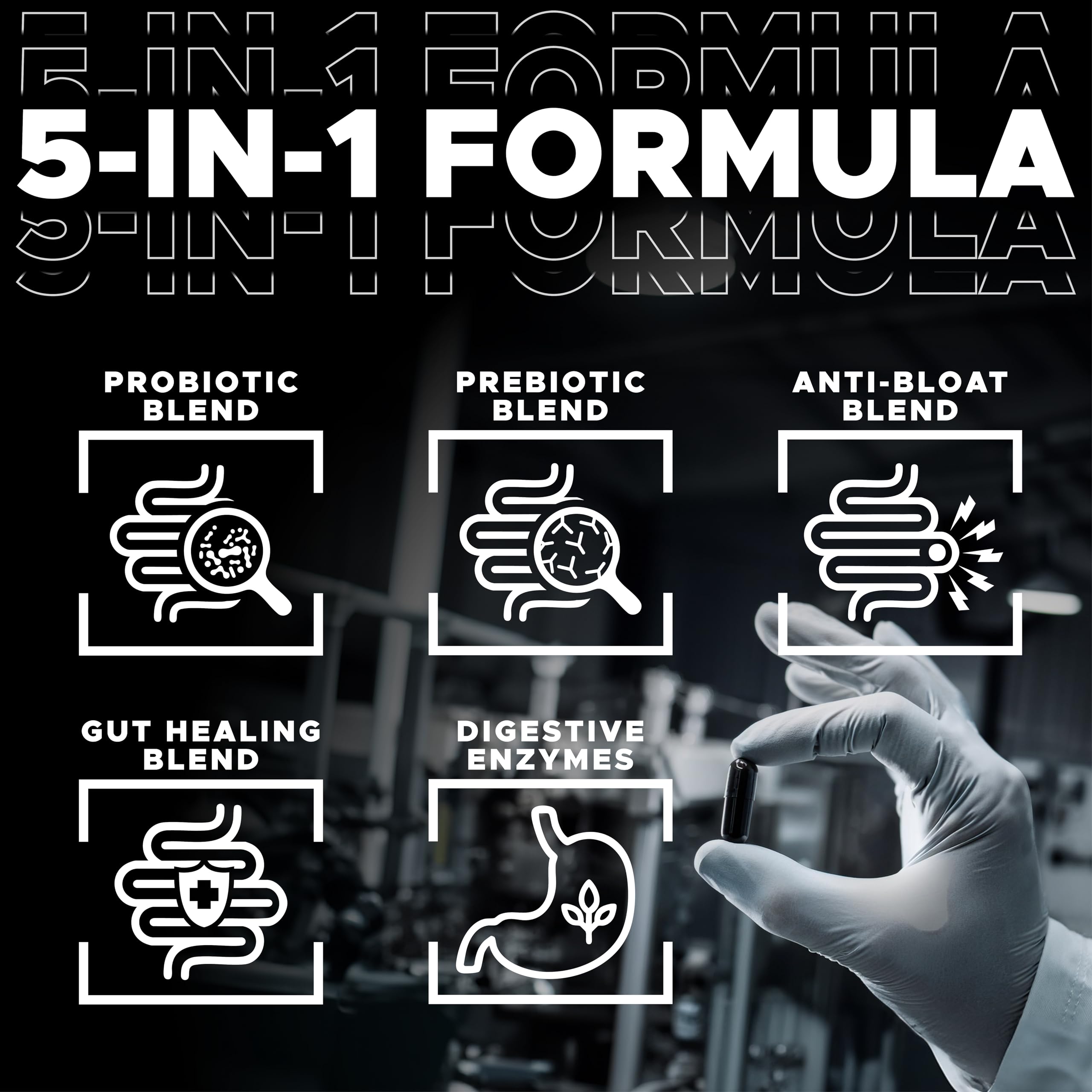 DIGESTIVAL 5-in-1 Gut Health Formula: Probiotics, Prebiotics, Enzymes, Gut Healing & Bloat Relief with 53 Ingredients, 60 Billion CFU, and Advanced Support for IBS,