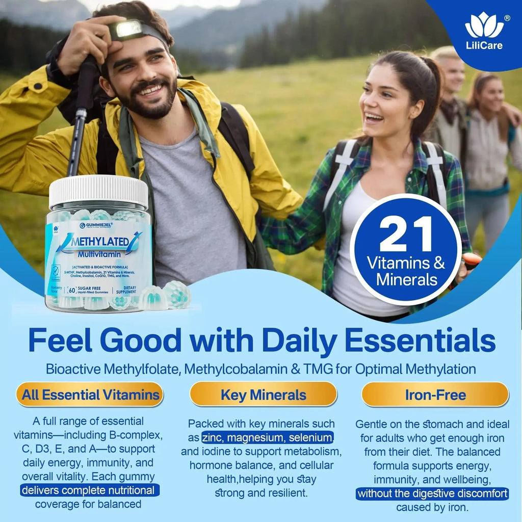 Methylated Multivitamin for Men & Women Gummies + Greens & Mushroom Blend, Methylfolate & B12, TMG, Choline LILICARE Au supplements
