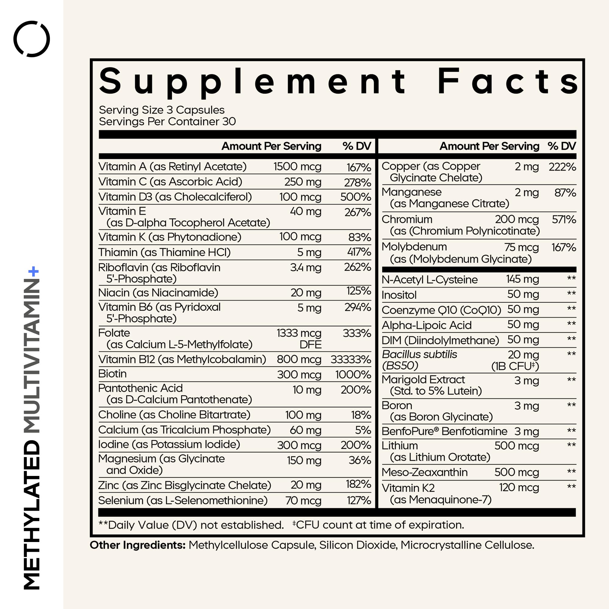 Codeage Methylated Multivitamin Supplement - B-Vitamin, Vitamins A, C, D, E, K2, B12 Methylcobalamin - L-Methylfolate - Magnesium, CoQ10, DIM, Probiotics, Benfotiamine, Lithium, Calcium - 90 Capsules Codeage Au supplements