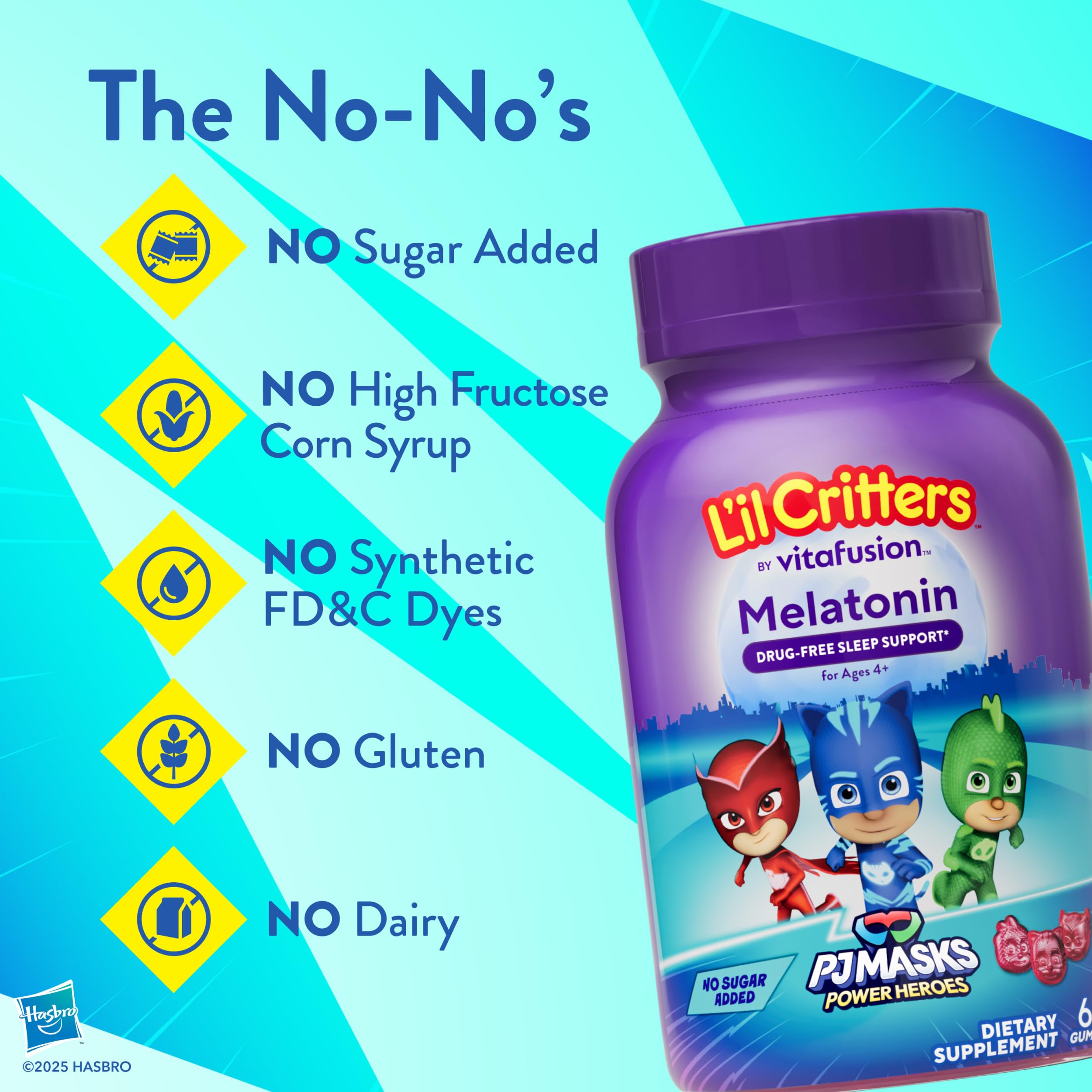 L'il Critters PJ Masks Melatonin Gummy Supplements, 60 Gummies