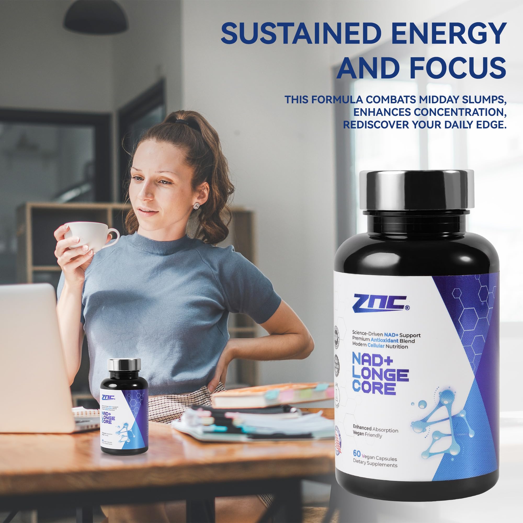 ZNC®10-in-1 NAD+ Supplement with Liposomal NAD, Urolithin A & Resveratrol for Energy & Cellular Repair - 60 Vegan Capsules ZNC Au supplements