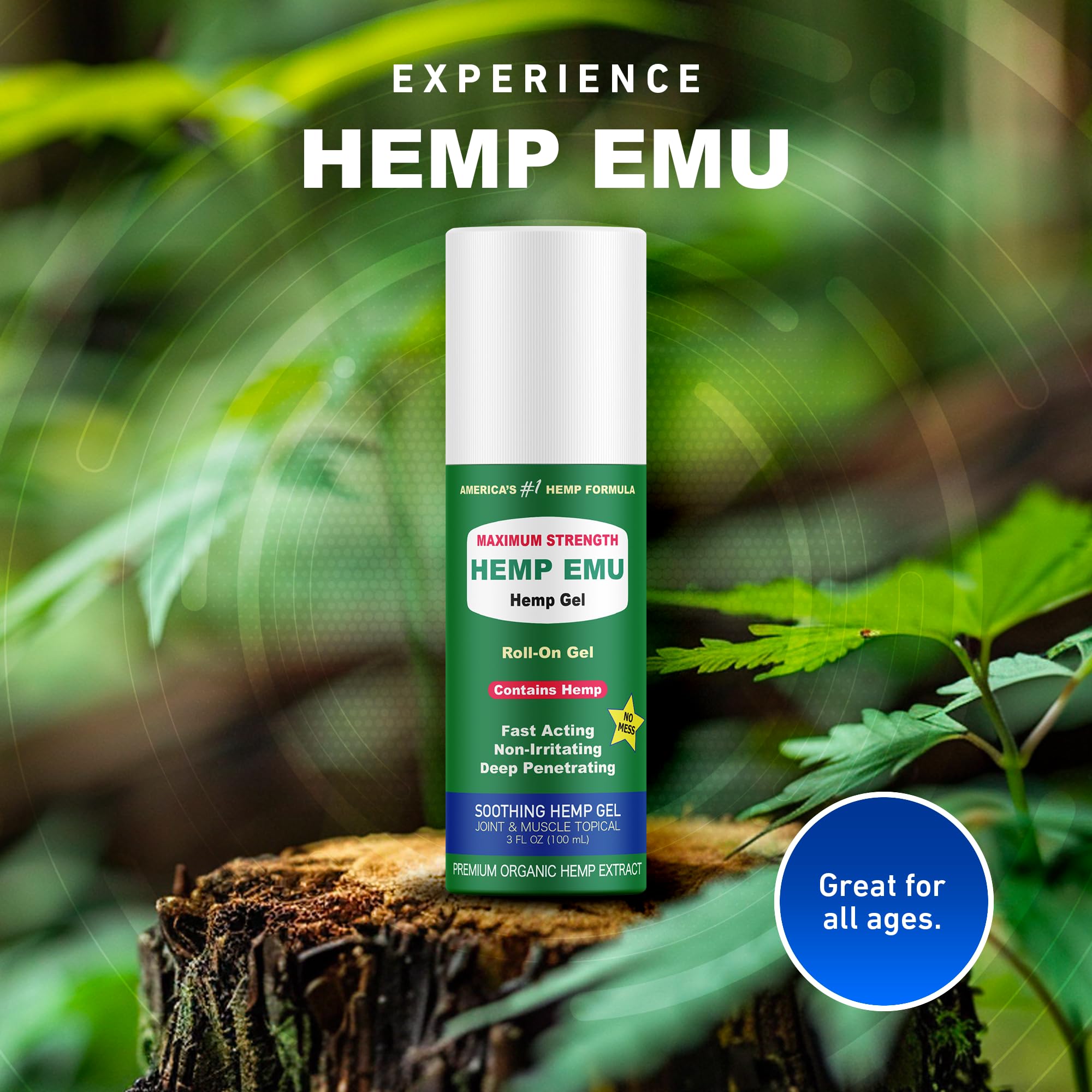 Hemp Emu - Hemp Roll On Gel - Muscle Rub for Back & Joint Discomfort - Soothing Gel with Organic Hemp Oil, Emu Oil, Menthol, Eucalyptus, Aloe Vera Hemp Emu Au supplements