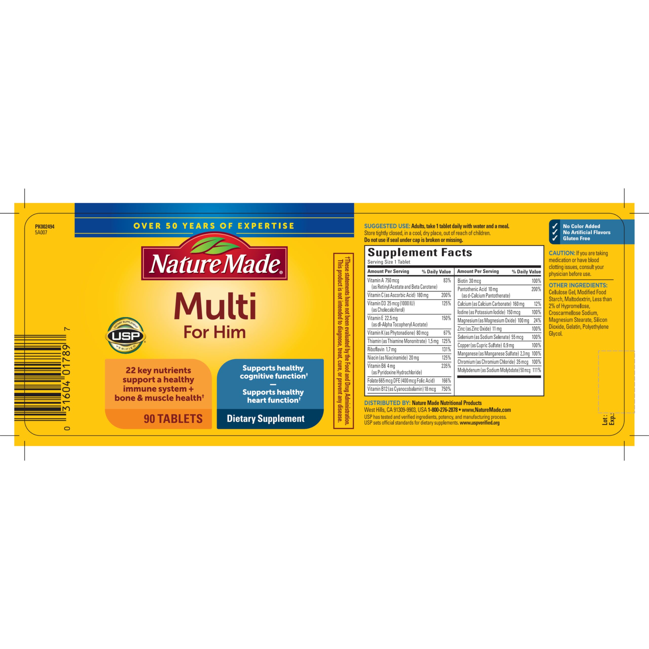 Nature Made Multivitamin for Him, Mens Multivitamins with No Iron, Daily Nutritional Support, Nature Made Multi Mens Vitamins & Minerale
