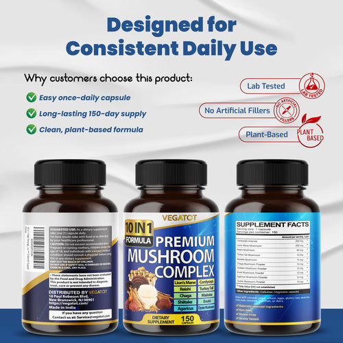 10 in 1 High Strength Mushroom Supplement - Lions Mane, Cordyceps, Reishi - Brain Supplements for Memory and Focus ** 5-Month Supply