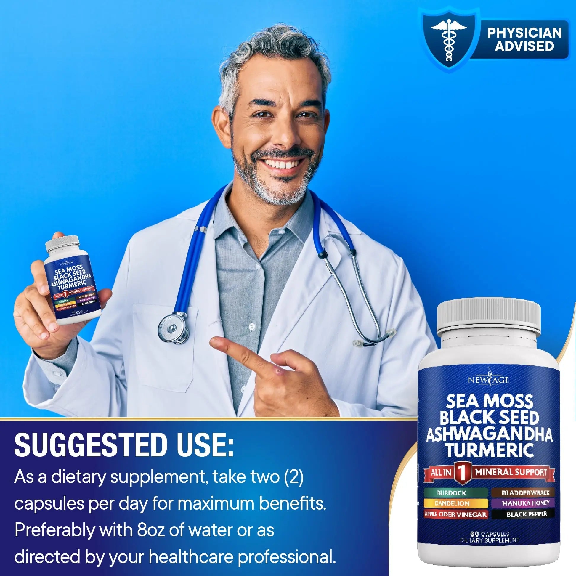 Silica Sea Moss 3000mg Black Seed Oil 2000mg Ashwagandha 1000mg Turmeric 1000mg NEW AGE Au supplements