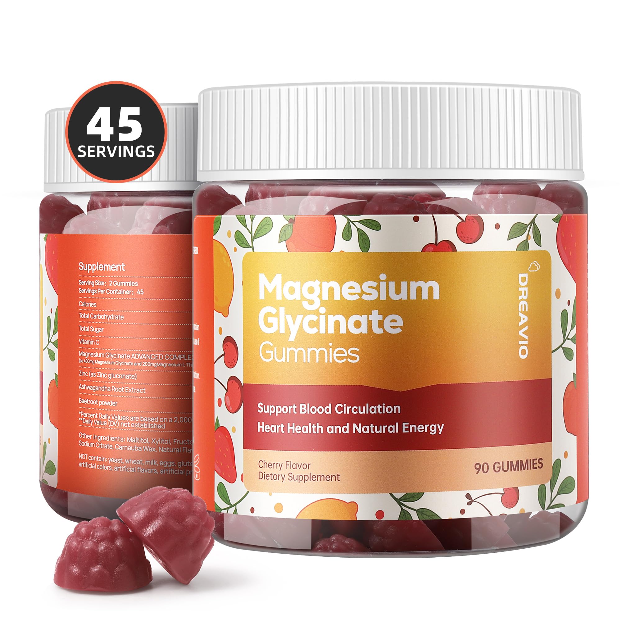 DREAVIO 90 Count Magnesium Glycinate Gummies 400mg w/Ashwagandha Supplement - Sugar Free Zinc Magnesium Glycinate Supplement Ashwagandha Gummies for Adults DREAVIO Au supplements