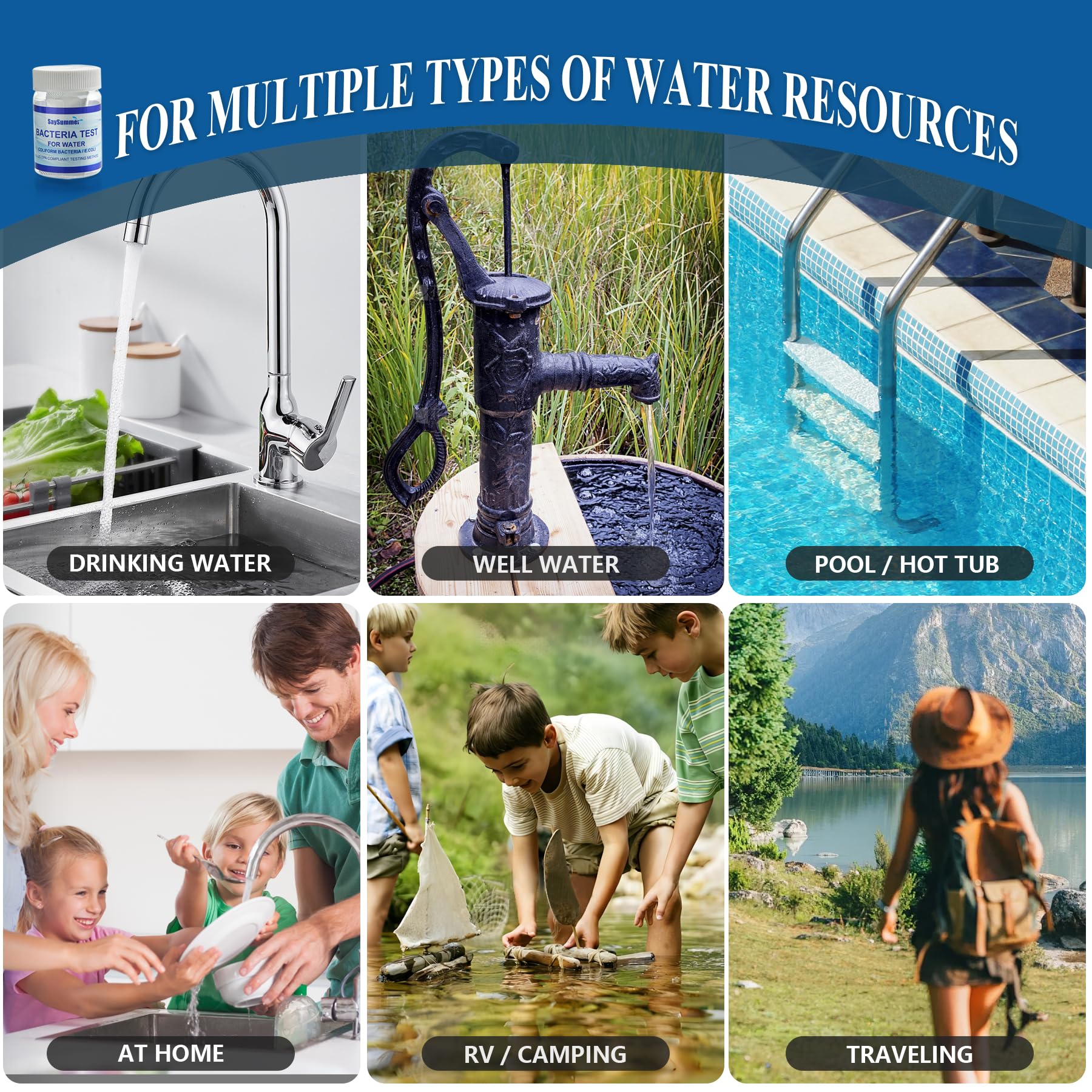 Drinking Water Bacteria Test Kit: 4 Tests Detecting Coliform E coli Bacteria - at Home Well Water Testing Kits for Drinking Water Pool Hot Tub Aquarium and More SaySummer Au supplements