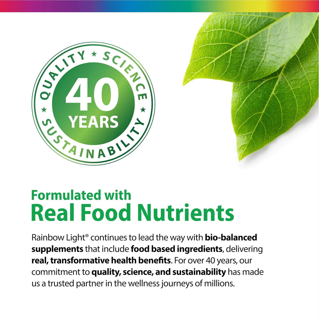 Rainbow Light Teen Multivitamin | 45 Caplets | for Boys and Girls | with DermaComplex, Real Food Nutrients & Iron | Rainbow Light Au supplements