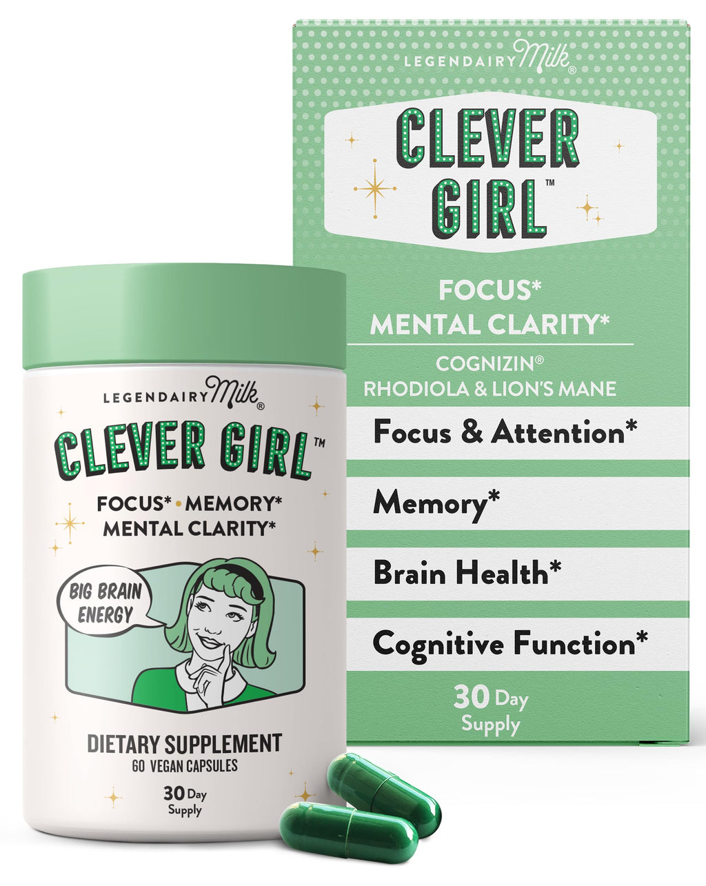Legendairy Milk Clever Girl - Focus Supplement with Lion’s Mane & Citicoline - Nootropic Lions Mane Supplement for Memory, Focus & Mental Clarity, 30 Servings Legendairy Milk Au supplements
