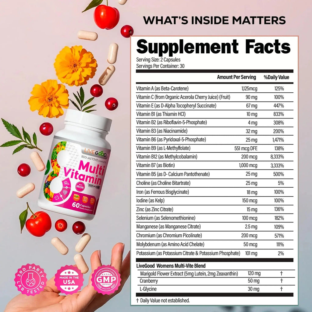 LIVEGOOD Bio-Active Complete Multivitamin for Women with Iron, Daily Women’s Multi with 24 Essential Vitamins and Minerals LIVEGOOD Au supplements