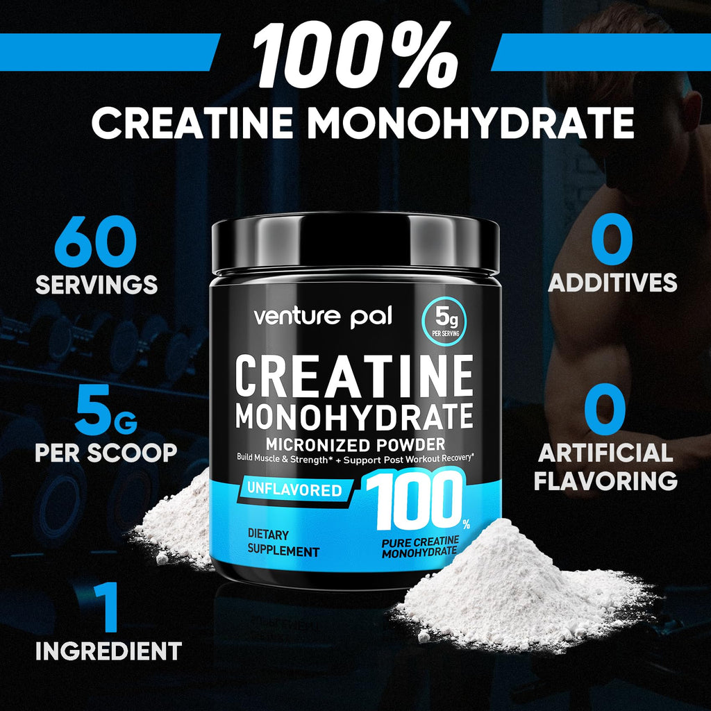 Venture Pal 100% Pure Micronized Creatine Monohydrate Powder, Unflavored Creatine for Women & Men, Vegan, Keto, Gluten Free, 5 g (5000mg) per Serving