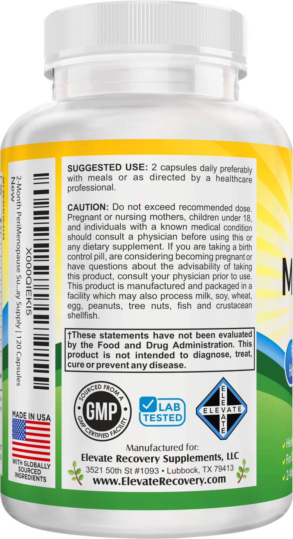 Perimenopause Support (2-Month) Supplement Blend | Women's Health & Hormone Support with 11 Herbs & Extracts | Female Hormonal Balance Supplements | 60-Day Bulk Supply | 120 Capsules Elevate Recovery Supplements Au supplements