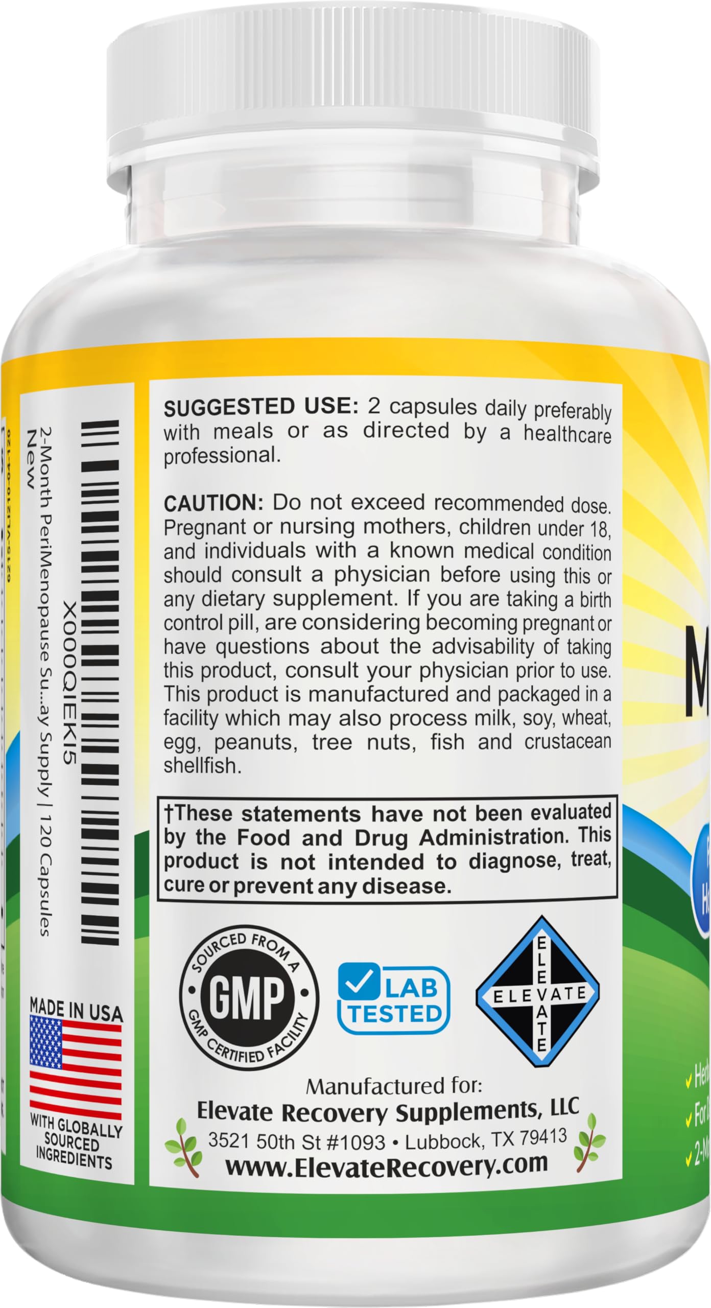 Perimenopause Support (2-Month) Supplement Blend | Women's Health & Hormone Support with 11 Herbs & Extracts | Female Hormonal Balance Supplements | 60-Day Bulk Supply | 120 Capsules Elevate Recovery Supplements Au supplements