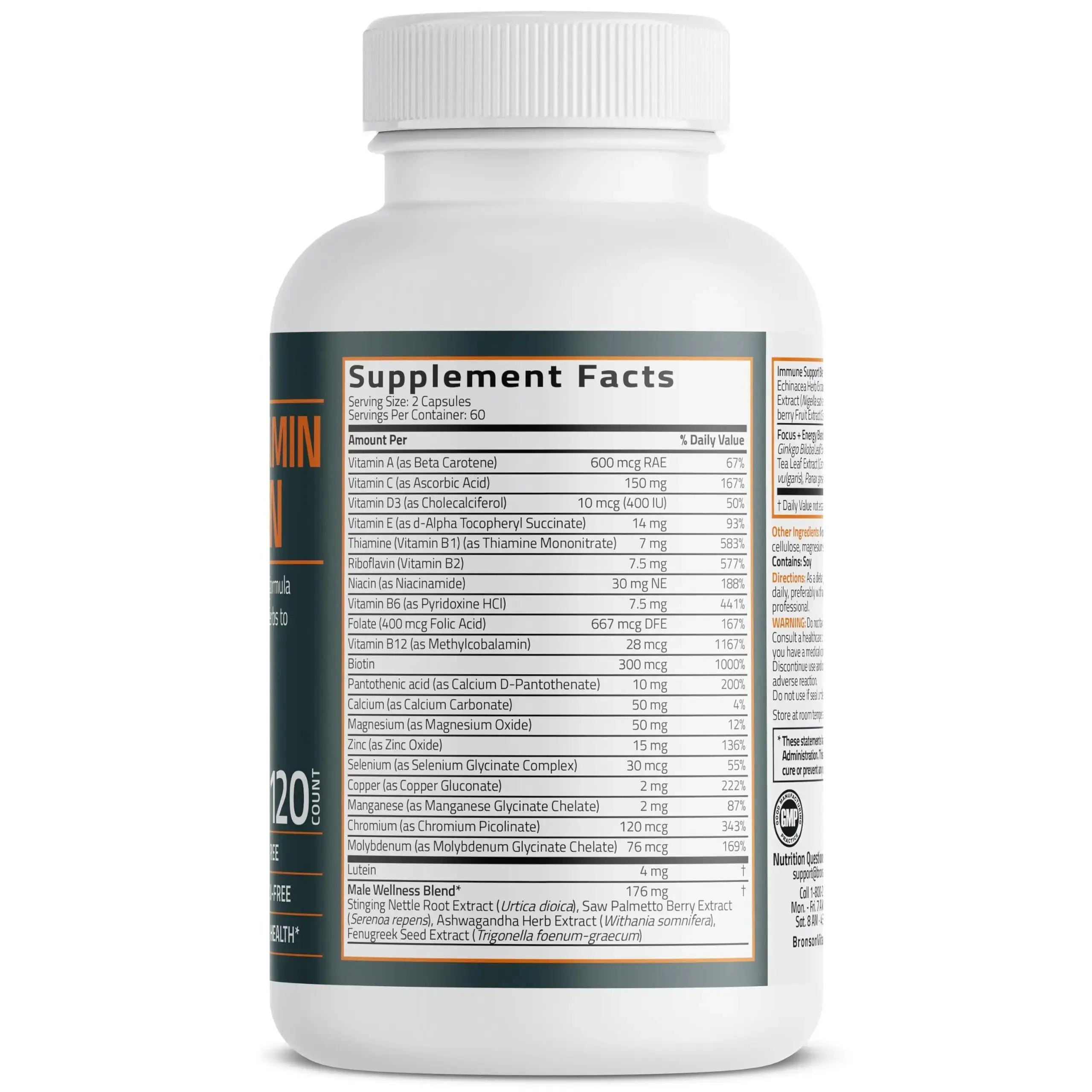 Bronson Multivitamin for Men All-in-One Daily Coverage Formula Key Vitamins, Minerals & Herbs to Support Men's Health, 120 Capsules Bronson Au supplements