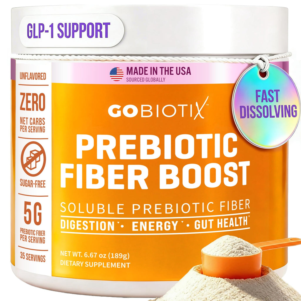 GOBIOTIX Fiber Supplement Powder with Prebiotics for Digestive Health and GLP-1 Support, Soluble Fiber for Gut Health & Debloat, Keto