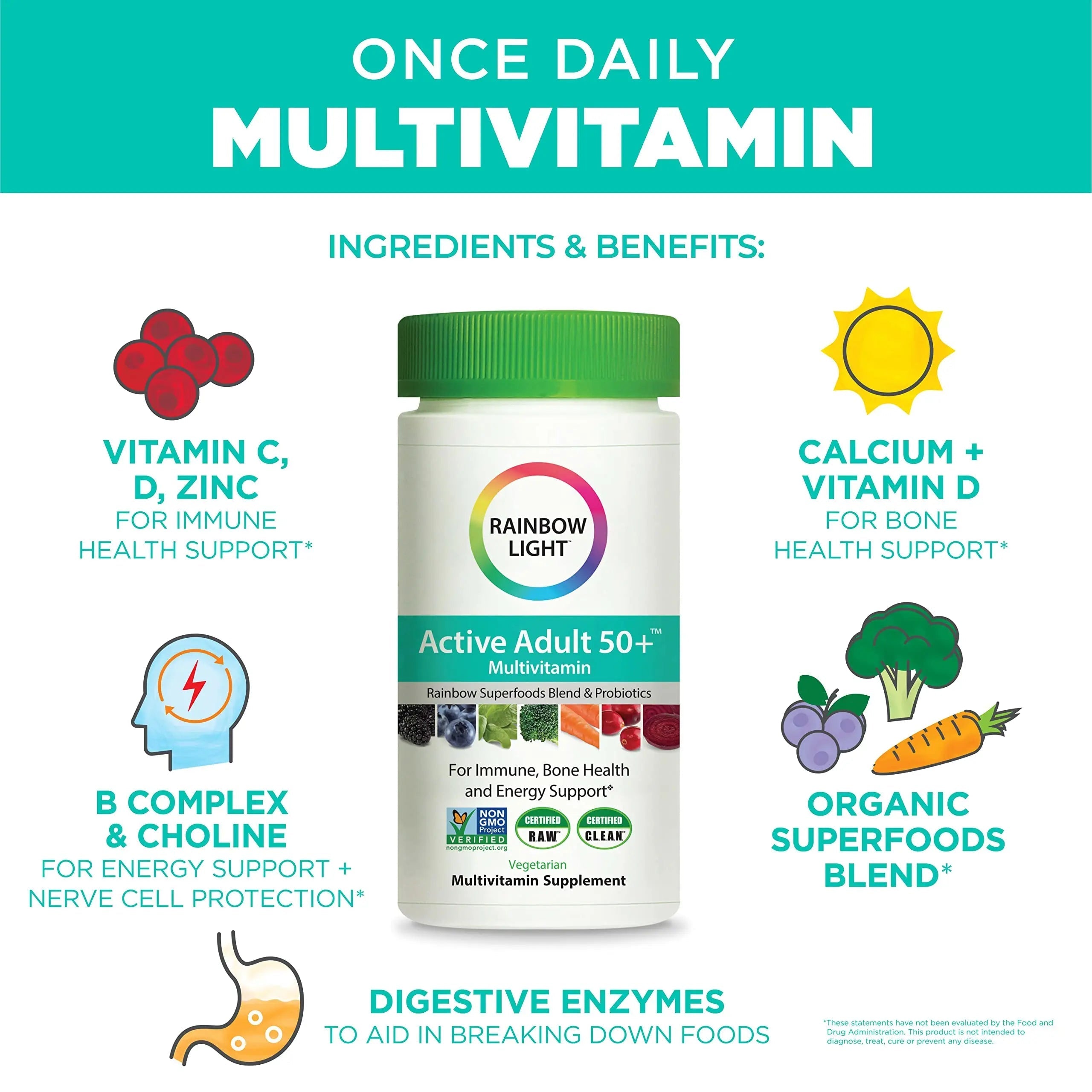 Rainbow Light Adult Multivitamin, Vitamins C & Zinc, B Complex & Choline, Calcium & Vitamin D Supports Bone Health Rainbow Light Au supplements