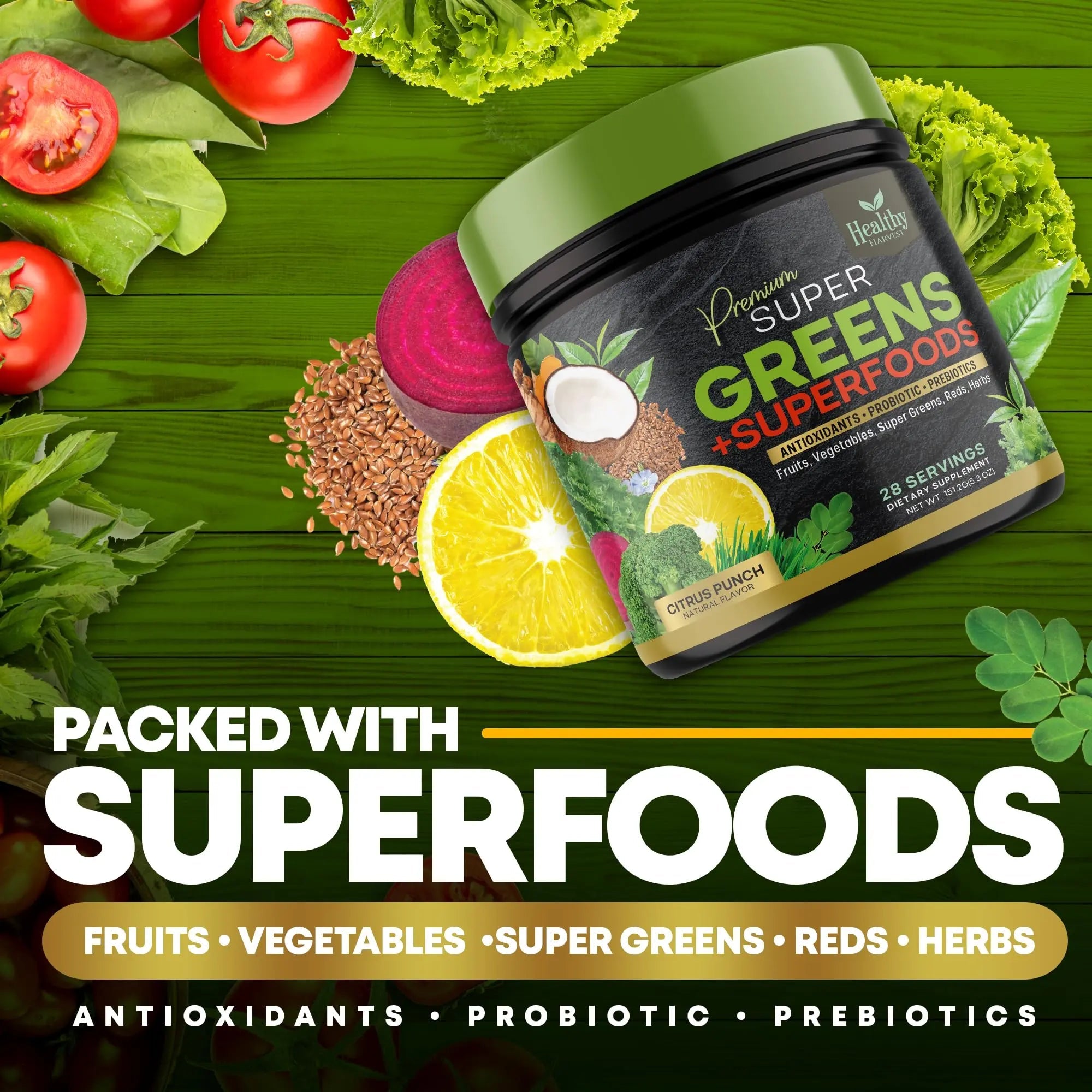 Greens Powder Superfood Supplement - Super Green Reds Smoothie Mix Blend with Spirulina Healthy Harvest Nutrition Au supplements
