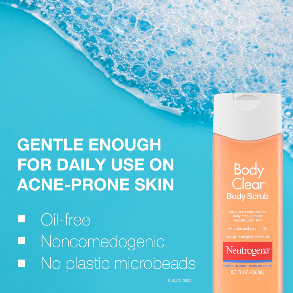 Neutrogena Body Clear Acne Body Wash and Exfoliating Body Scrub, 2% Salicylic Acid Cleanser, Chest, Shoulder & Back Acne Treatment