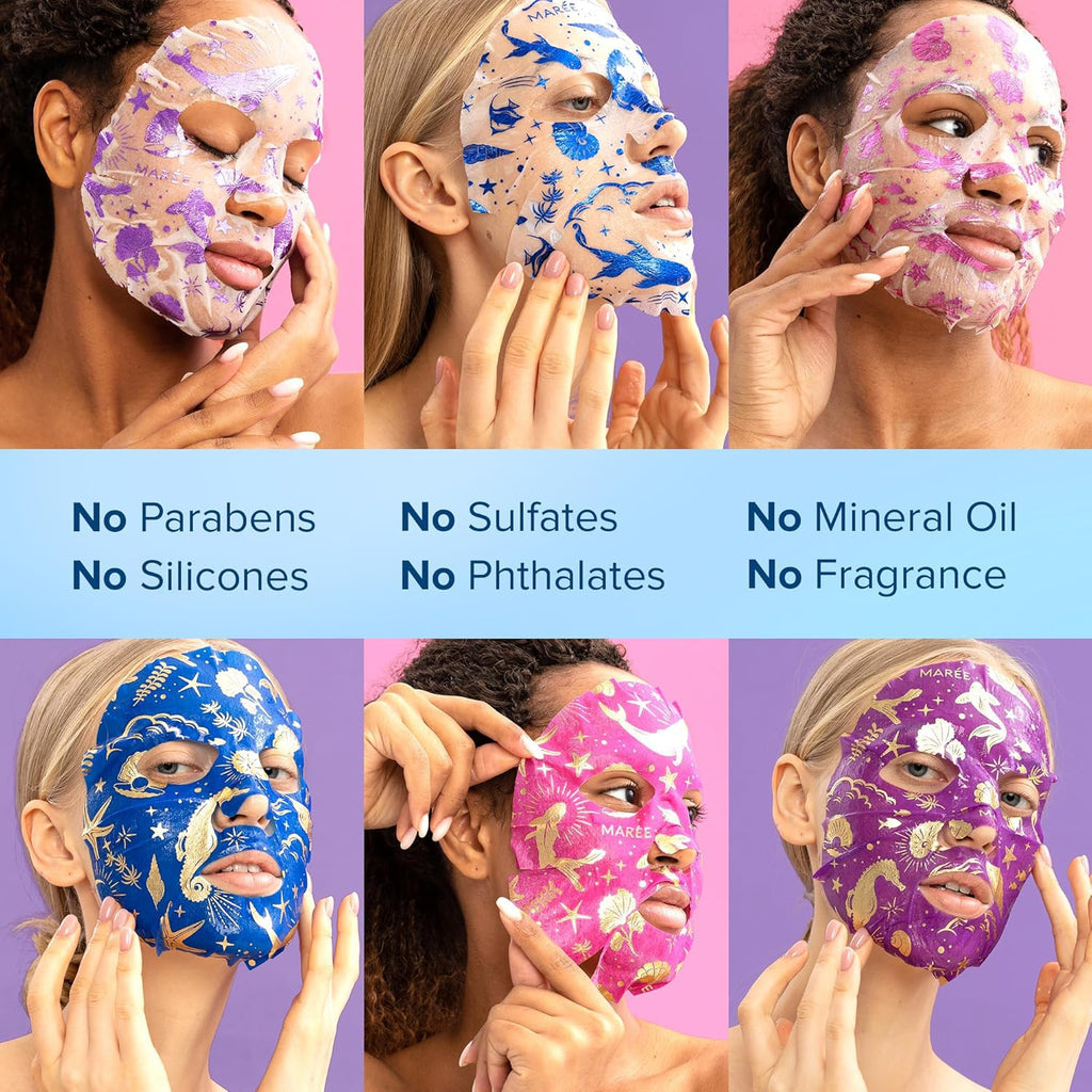 MAREE Collagen Facial Mask with Hyaluronic Acid — Sheet Face Mask Skincare — Centella Asiatica, Green & Red Algae Extract