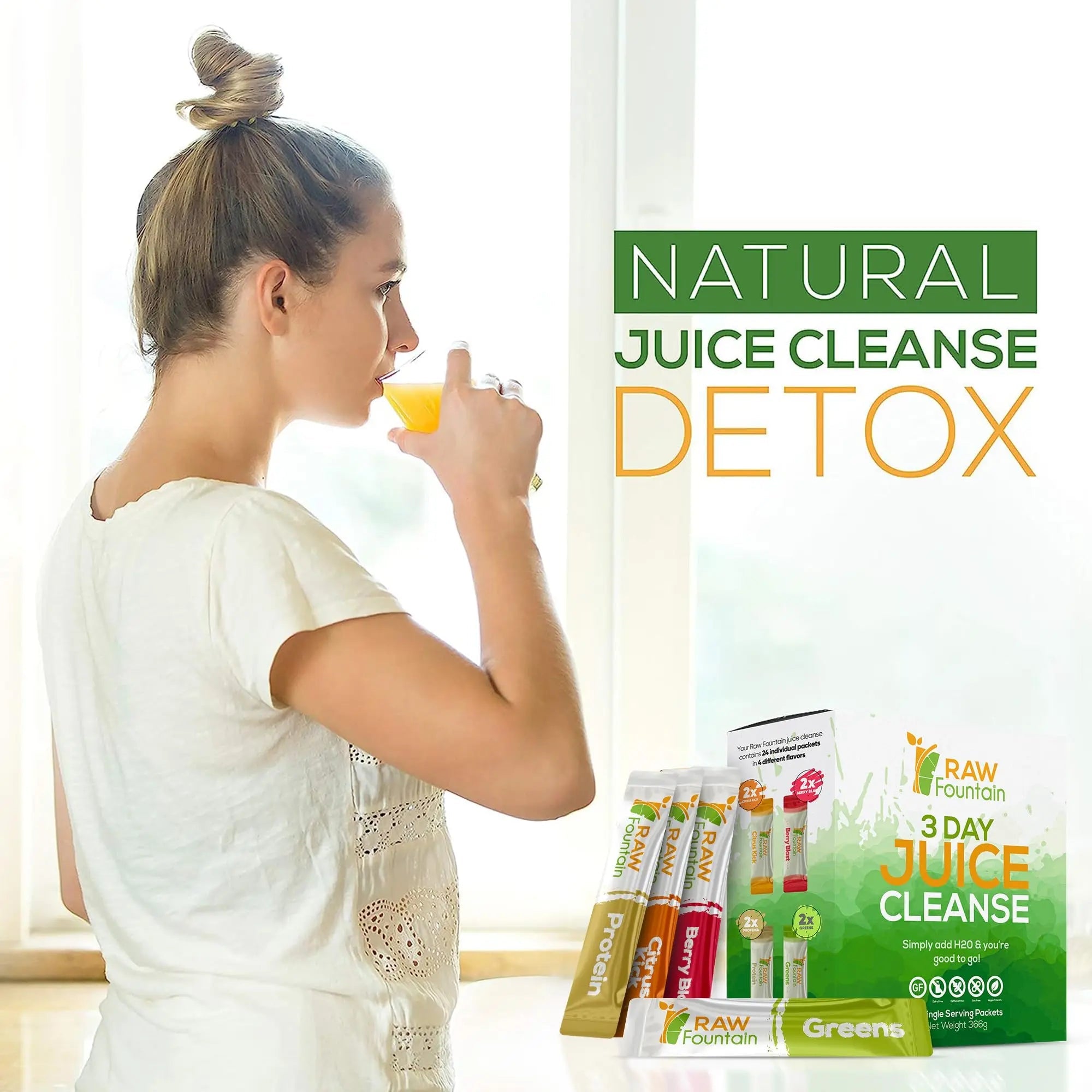 Raw Fountain 3 Day Juice Cleanse Detox, Weight Management Program, 24 Powder Packets Raw Fountain Au supplements