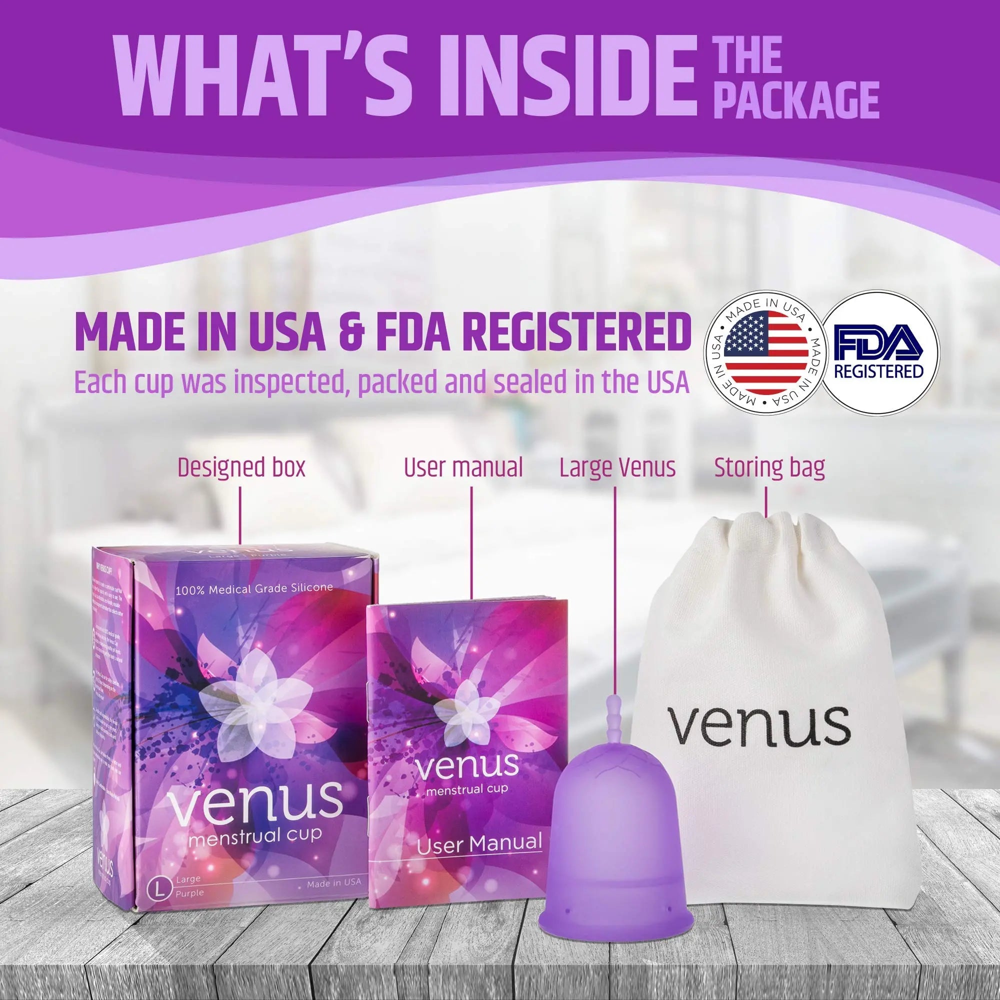 Venus Large Menstrual Cup – High Capacity for Heavy Flow -Made in USA - 100% Medical Grade Silicone VENUS Au supplements
