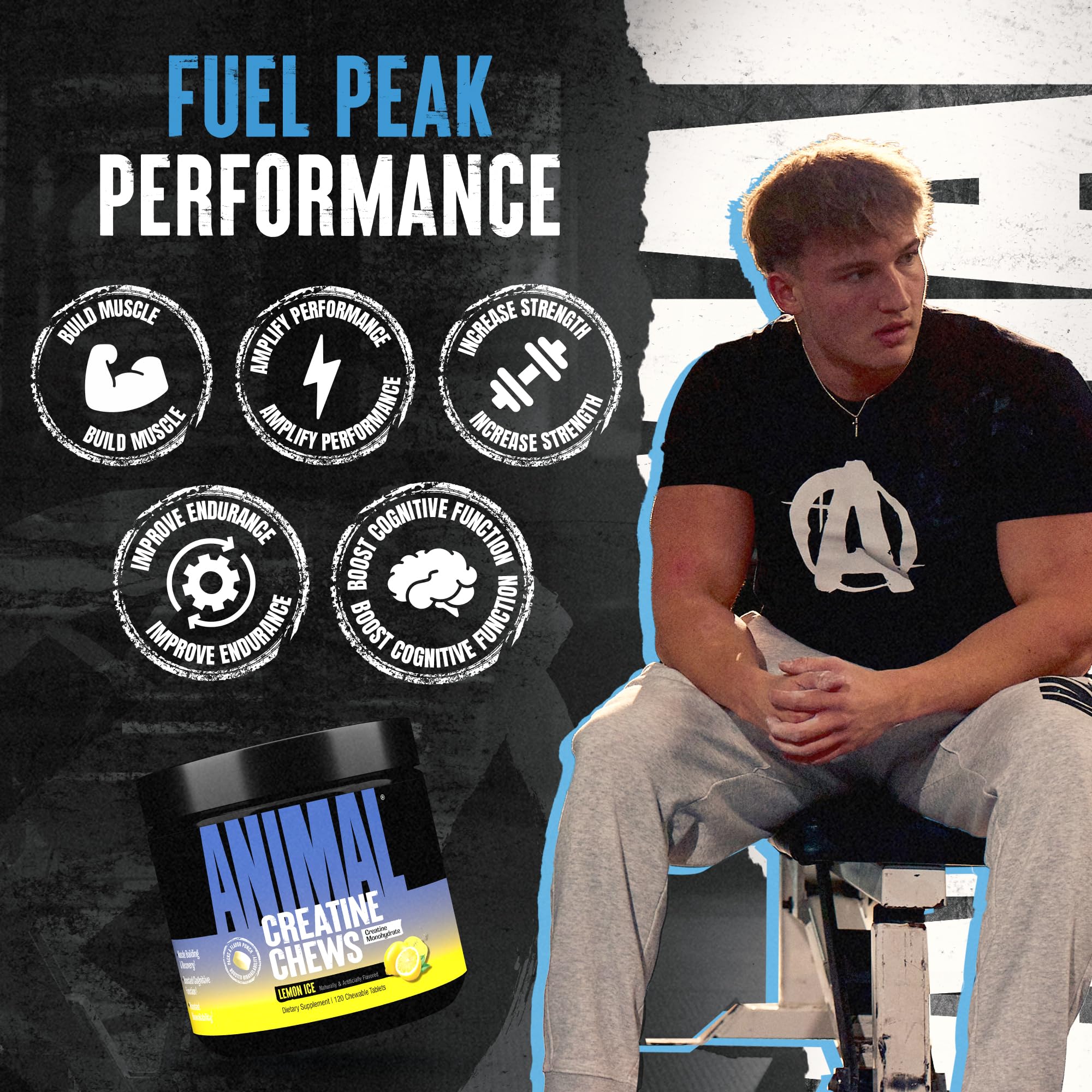 Animal Creatine Chews Tablets - Enhanced Creatine Monohydrate with AstraGin to Improve Absorption, Sea Salt for Added Pumps, Delicious and Convenient Chewable Tablets - Lemon Ice Animal Au supplements