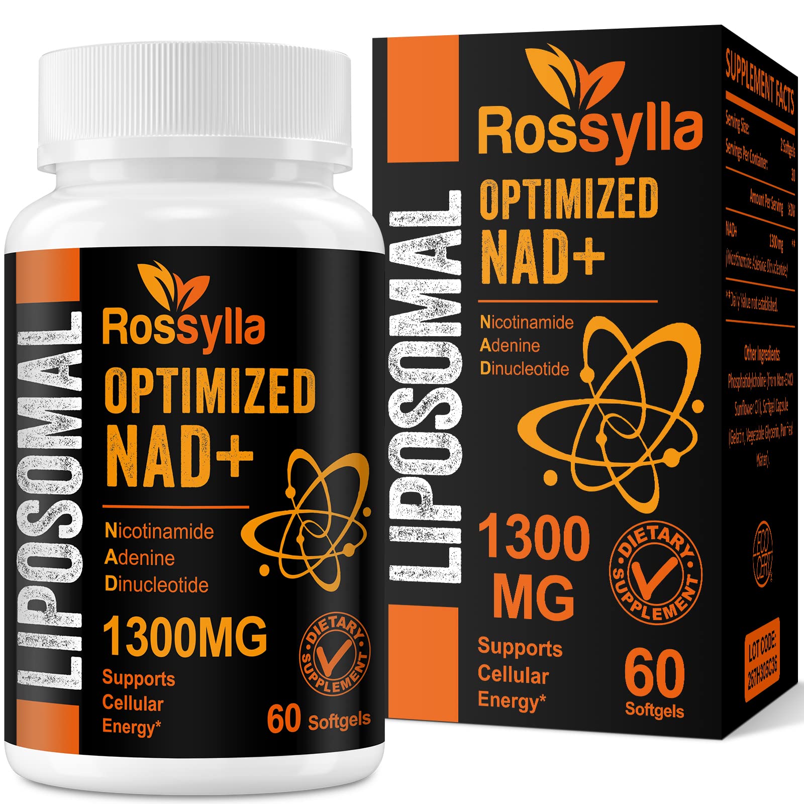 Rossylla 1300 MG Liposomal NAD+ Supplement | Highest Absorption | Purest NAD Supplemet to Boost NAD+ Effetively | Boosting NAD+ Supplement for Aging Defese, Cellular Energy, Longevity | 120 Count Rossylla Au supplements