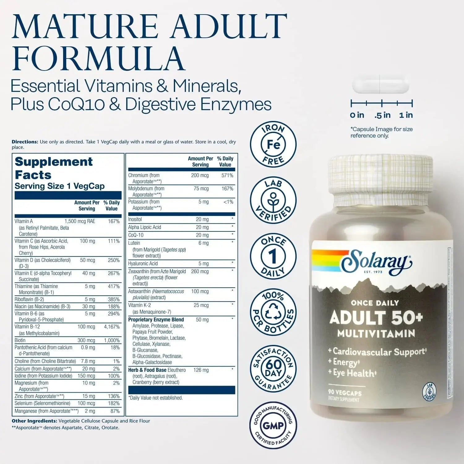 Solaray Once Daily Adult 50+ Complete Multivitamin for Women & Men, Essential Vitamins & Chelated Minerals for Healthy Energy, Heart, Brain & Immune Support SOLARAY Au supplements