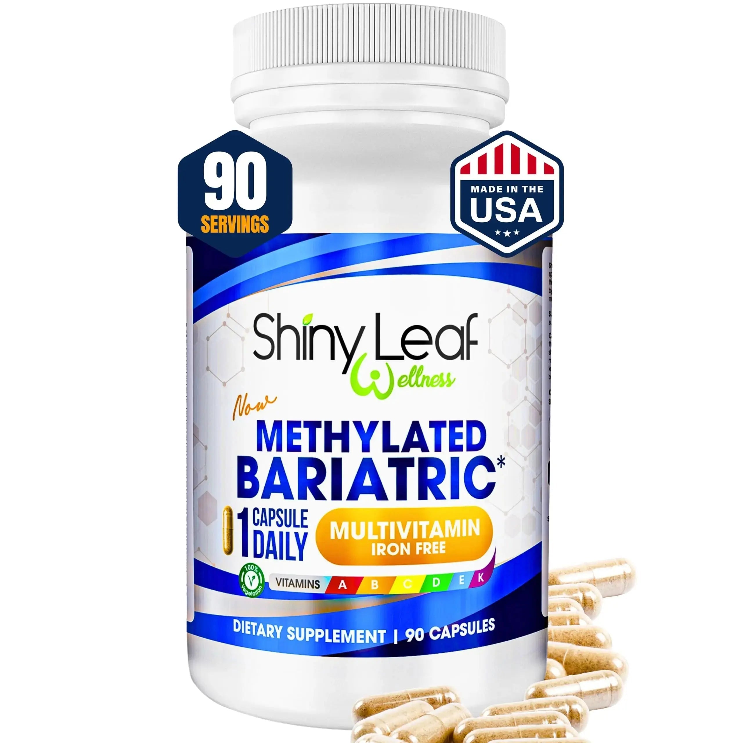 Shiny Leaf Methylated Bariatric Multivitamin Without Iron – Vitamins for Gastric Bypass & Sleeve, 1 Daily Capsule W Methylated Folate, B12, A, C, D, K Shiny Leaf Au supplements