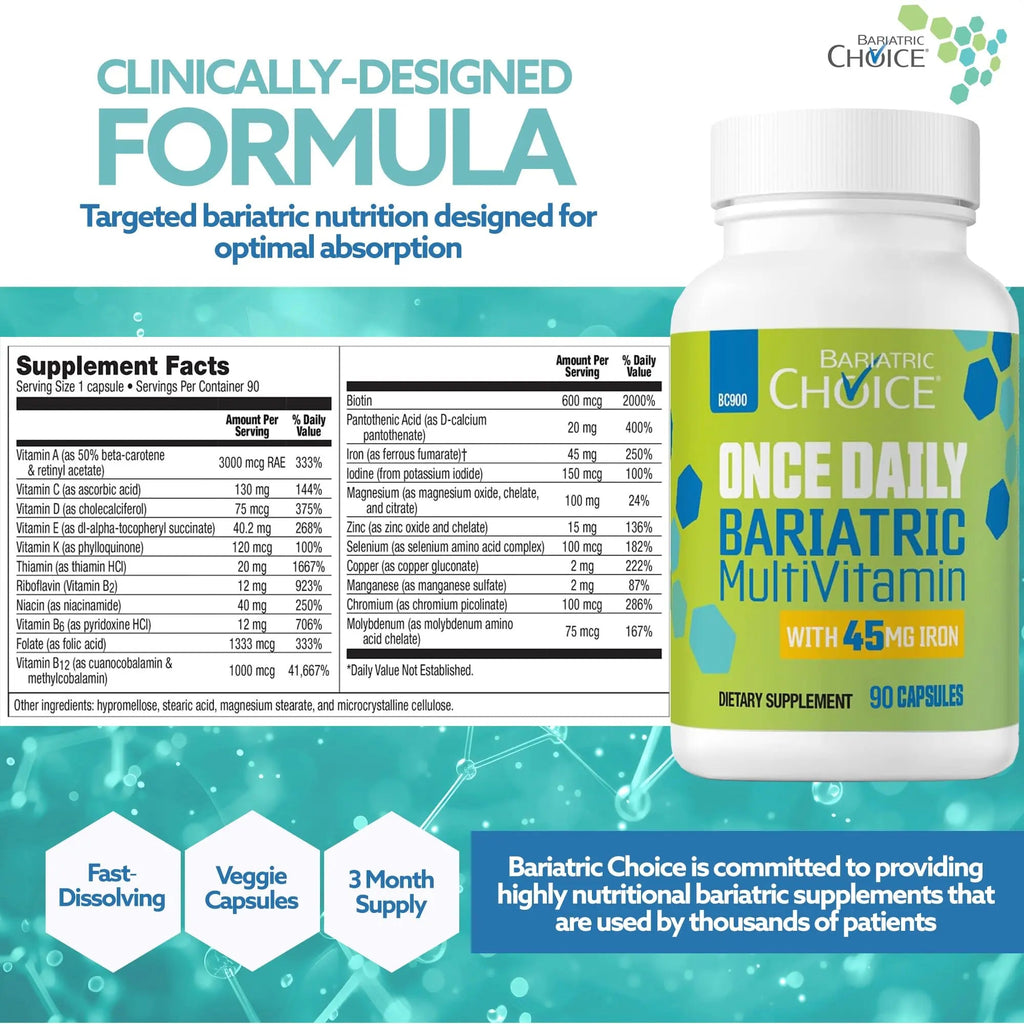 Bariatric Choice Once-Daily Bariatric Multivitamin with 45 mg of Iron | Easy to Swallow Capsule | Vitamin for Bariatric Surgery Patients Bariatric Choice Au supplements