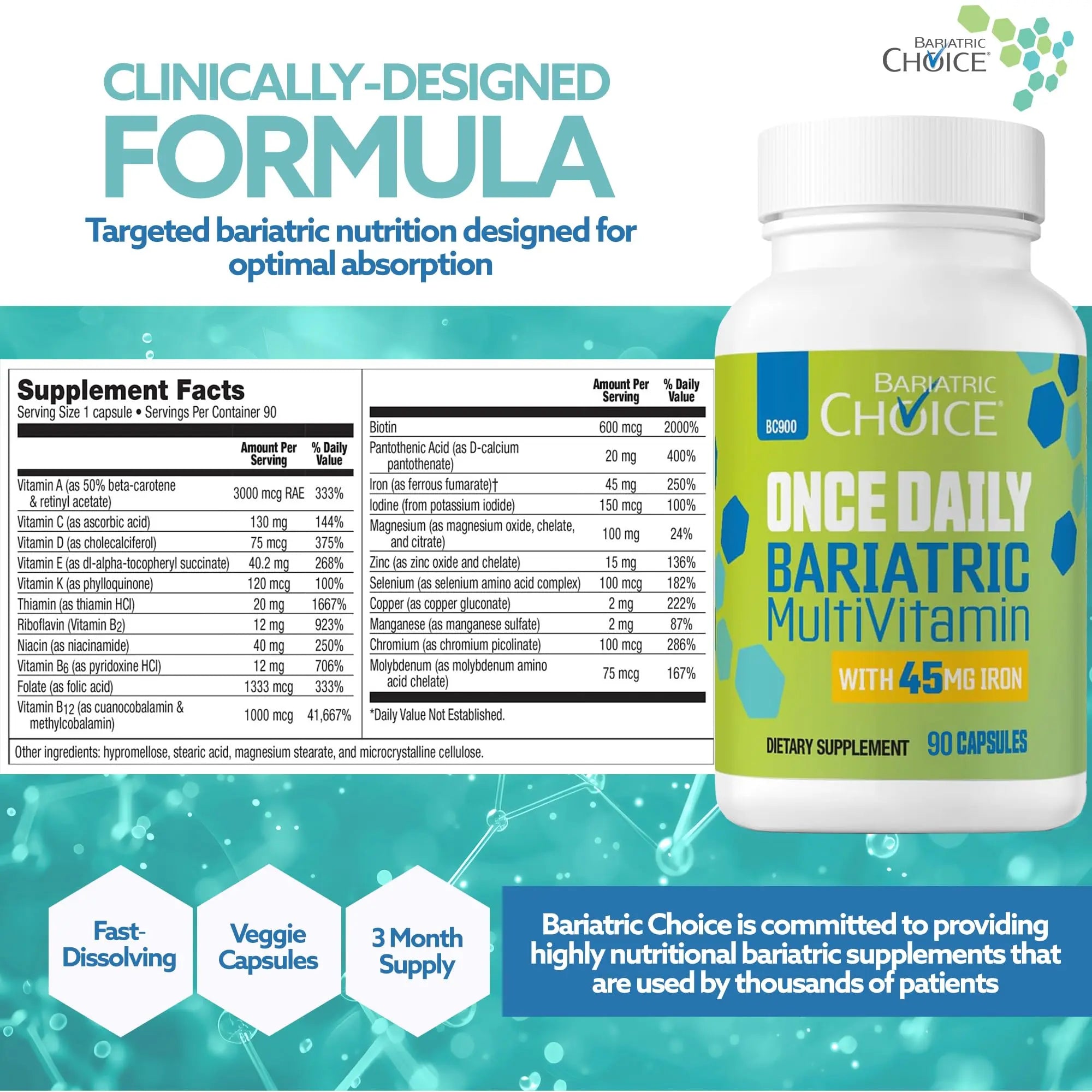 Bariatric Choice Once-Daily Bariatric Multivitamin with 45 mg of Iron | Easy to Swallow Capsule | Vitamin for Bariatric Surgery Patients Bariatric Choice Au supplements
