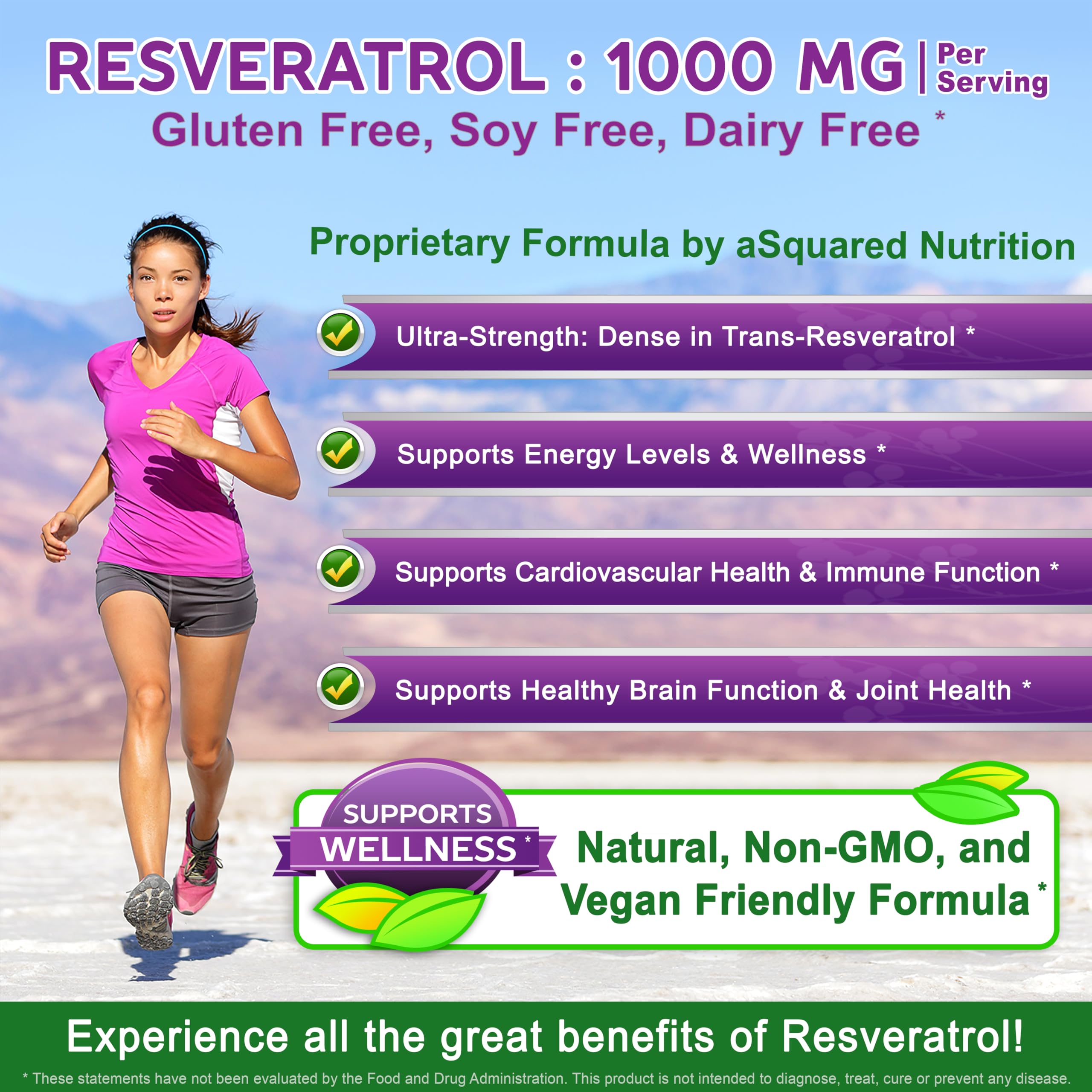 100% Natural Resveratrol - 1000mg Per Serving Max Strength (180 Capsules) Antioxidant Supplement, Trans-Resveratrol Pills