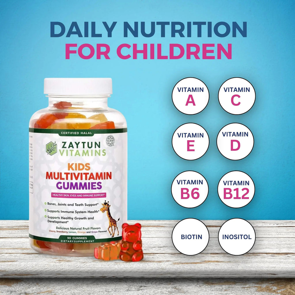 Zaytun Halal Vitamins for Kids Multivitamin Gummies, Naturally Sourced Vitamin A, C, D, E, B6, B12, Biotin - Vegetarian, No Gelatin Zaytun Vitamins Au supplements