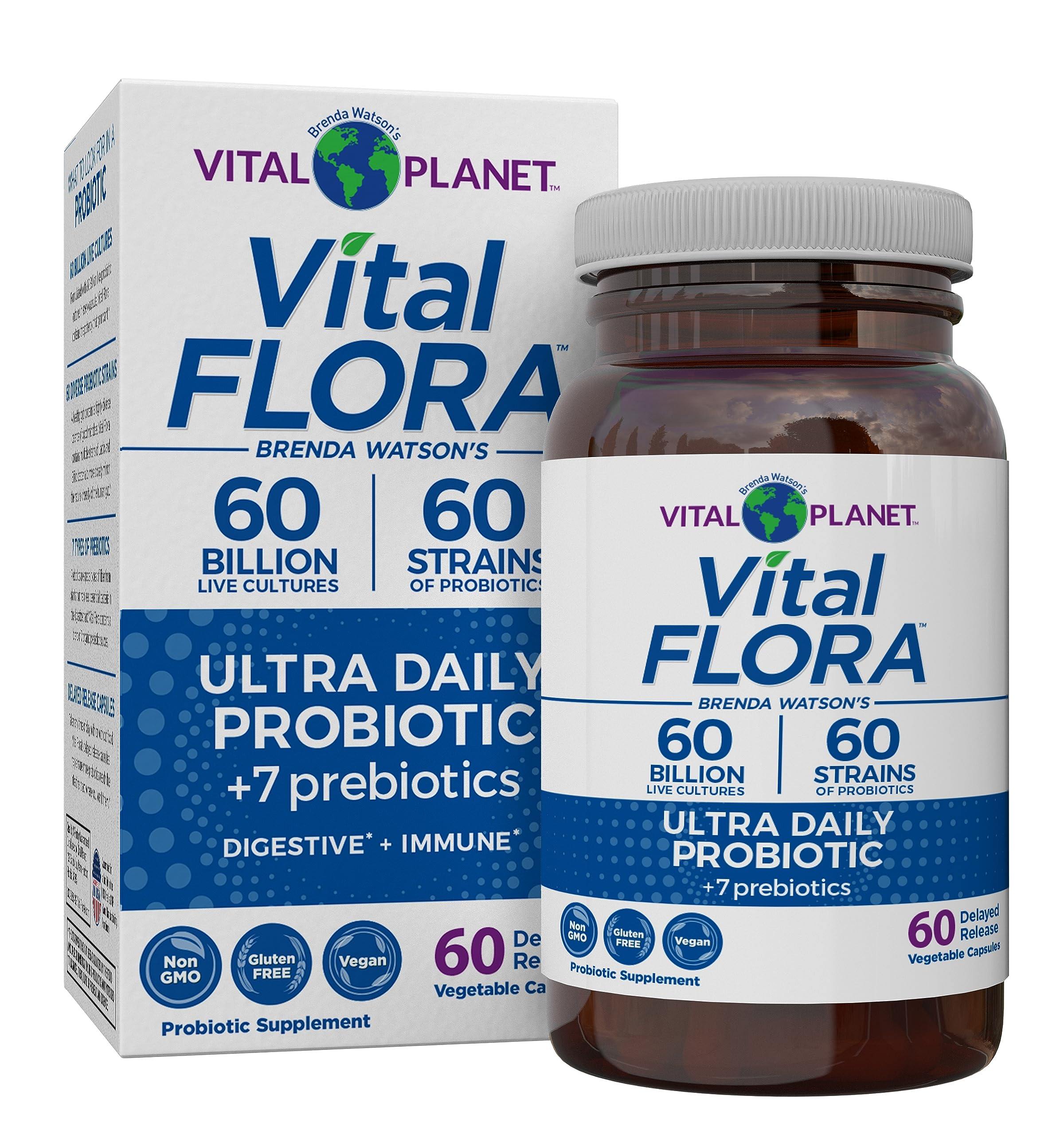 Vital Planet - Vital Flora Ultra Daily Probiotic 60 Billion CFU, Diverse Strains, Organic Prebiotics, Immune Support, Bloating Relief, Digestive Health Probiotics for Women and Men 60 Capsules Vital Planet Au supplements