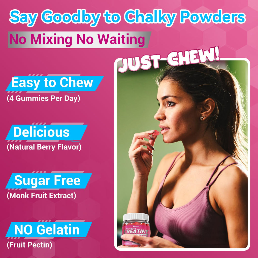 Creatine for Women Gummies, Micronized Creatine Monohydrate + Myo-Inositol, Collagen Peptides, BCAAs, Hyaluronic Acid, Vitamin B6 B12, Zinc for Enërgy, Föcus, Hörmonal Balance, Sugar Free, 120 Counts LILICARE Au supplements