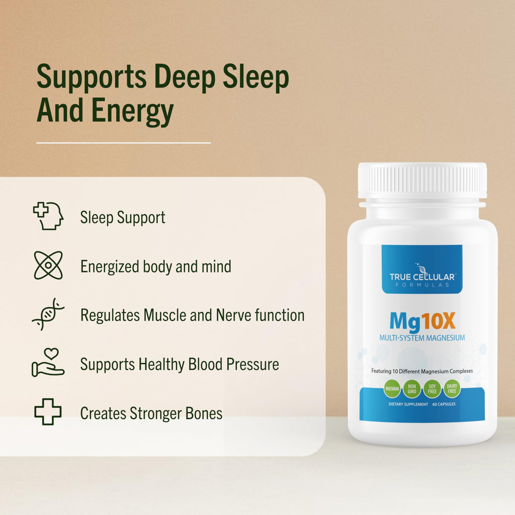 True Cellular Formulas Mg10X Multi-System Magnesium | Supplement to Support Sleep - 60 Capsules | Enhanced Sleep, Immune System & Metabolic Support | Includes Magnesium Glycinate, Citrate and More True Cellular Formulas Au supplements