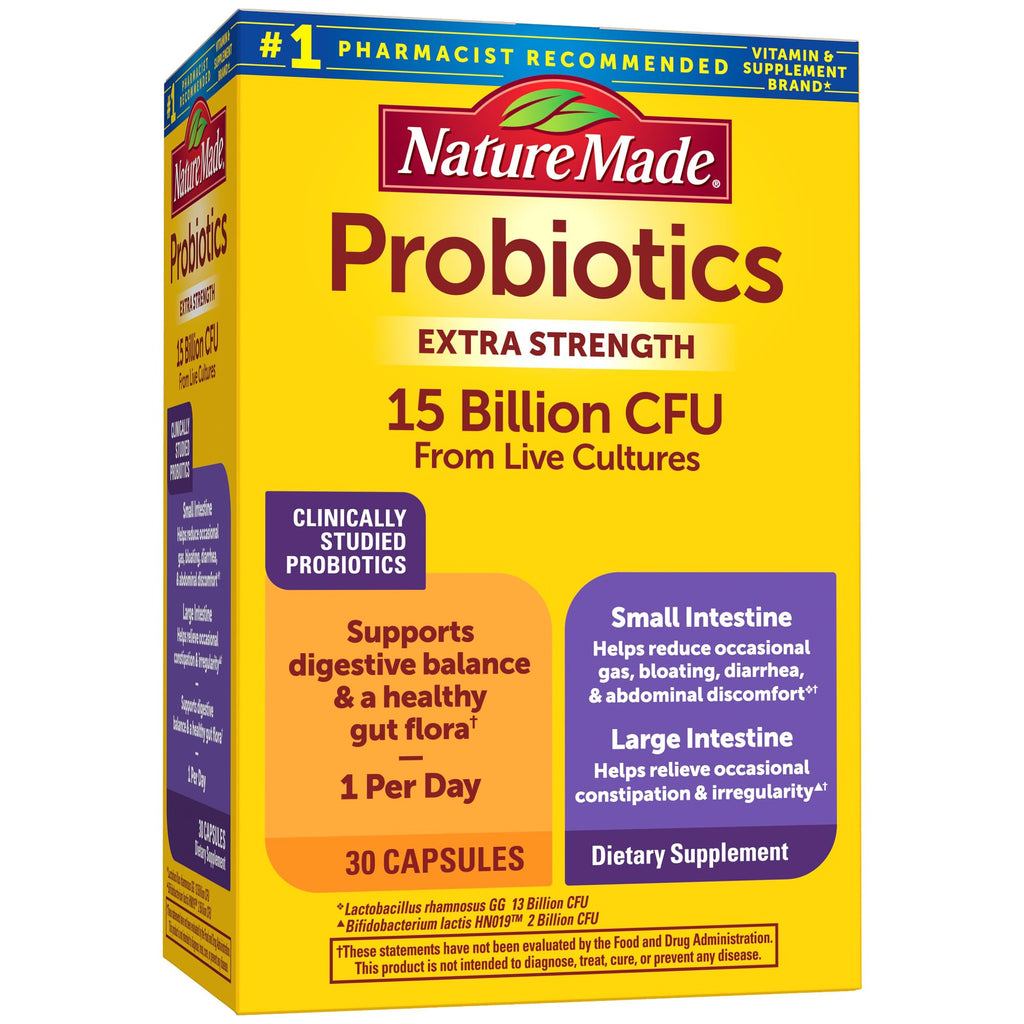 Nature Made Probiotics for Digestive Health Extra Strength 15 Billion CFU from Live Cultures, Probiotics for Women and Men, 30 Probiotic Capsules, 30 Day Supply Nature Made Au supplements