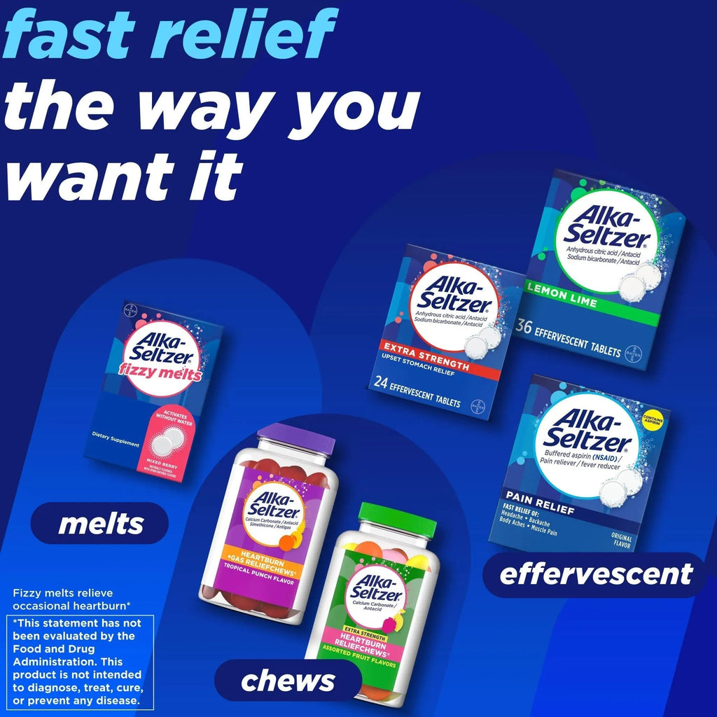 Alka-Seltzer Pain Relief, Aspirin Effervescent Tablets for Fast Pain Relief, 72 Ct Alka-Seltzer Au supplements