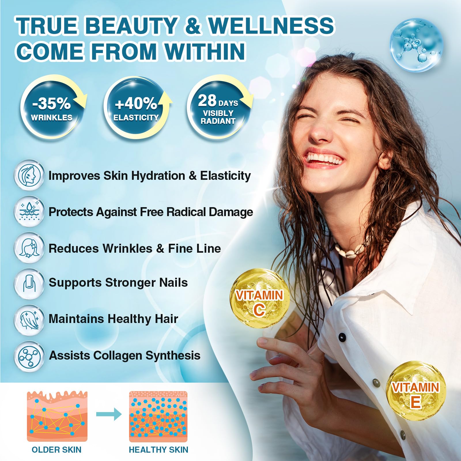 NATURE TARGET Marine Collagen Peptides Powder - Type I & III Collagen with Probiotics, Vitamin C & Hyaluronic Acid for Skin, Hair, Nails