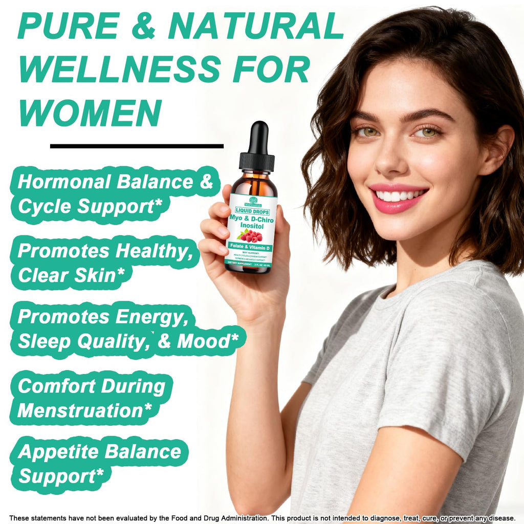 Myo Inositol & D-Chiro Inositol Supplement Liquid for Women- Ideal 40:1 Ratio Inositol Drops with MTHF Folate, Magnesium, Vitamin D, Supports Hormone Balance, Regular Cycles & Ovarian Health丨Vegan WellVeraVida Au supplements