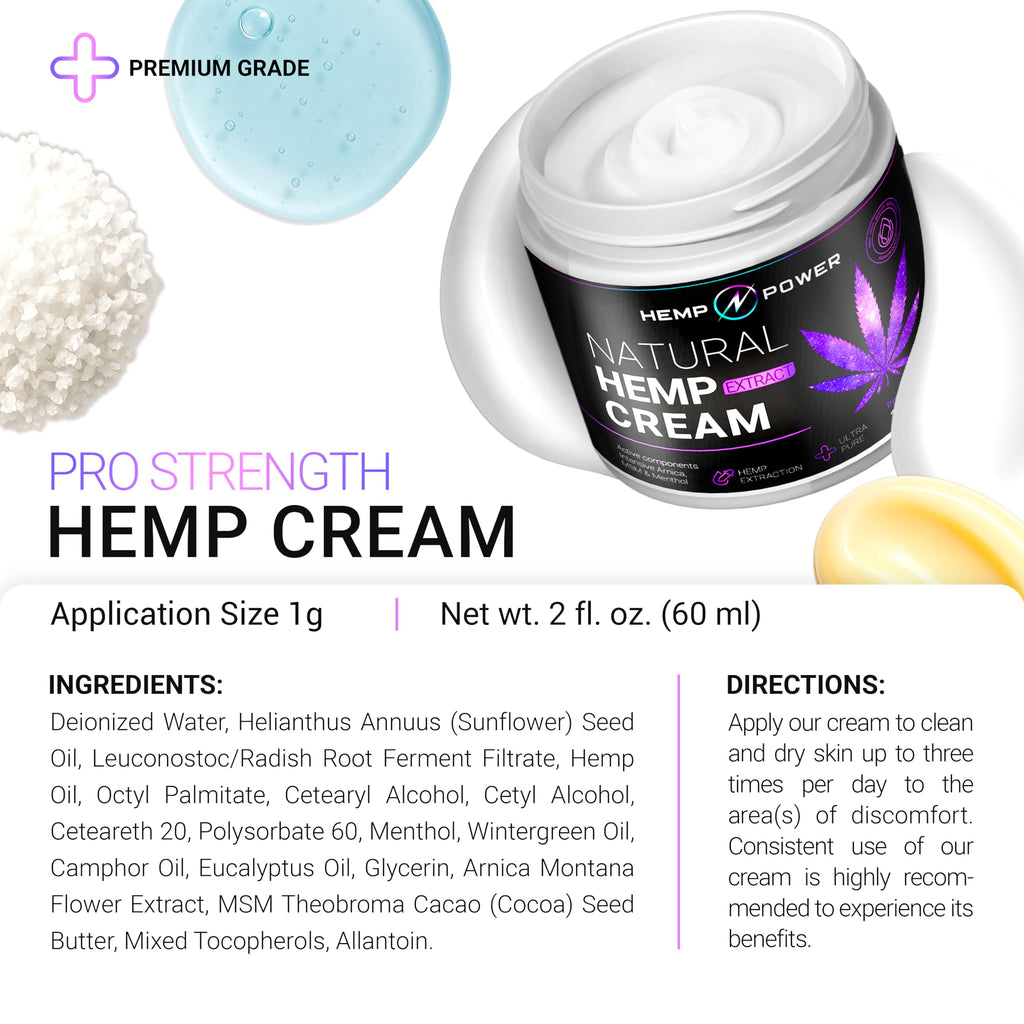 Hemp Power Joint Muscle Relief Cream, with Hemp, Menthol, MSM Arnica, Support Your Back, Muscles, Joints, Neck, Shoulder, Knee, Nerves - 2 Fl Oz. HEMP POWER Au supplements
